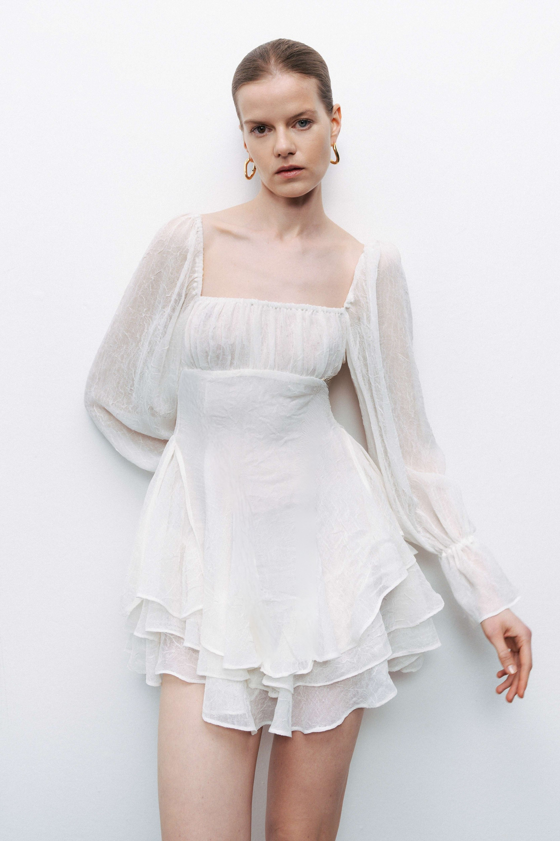 Ecru Ruffle Mini Dress