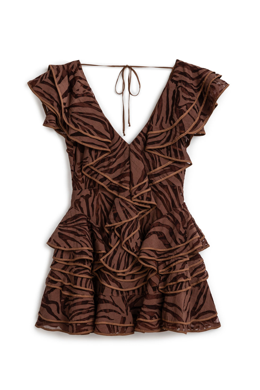 Coffee Ruffle Patterned Mini Dress