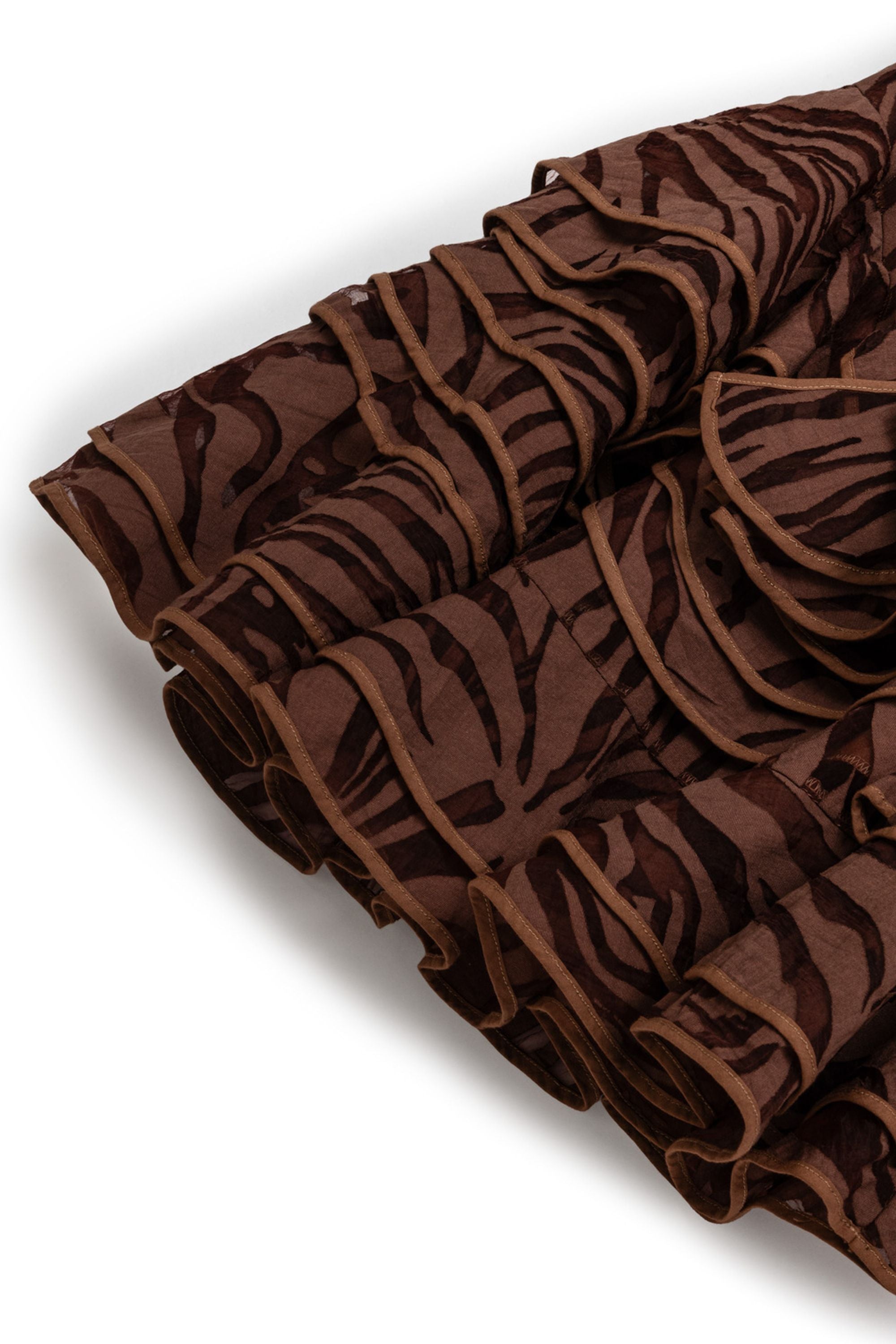 Coffee Ruffle Patterned Mini Dress