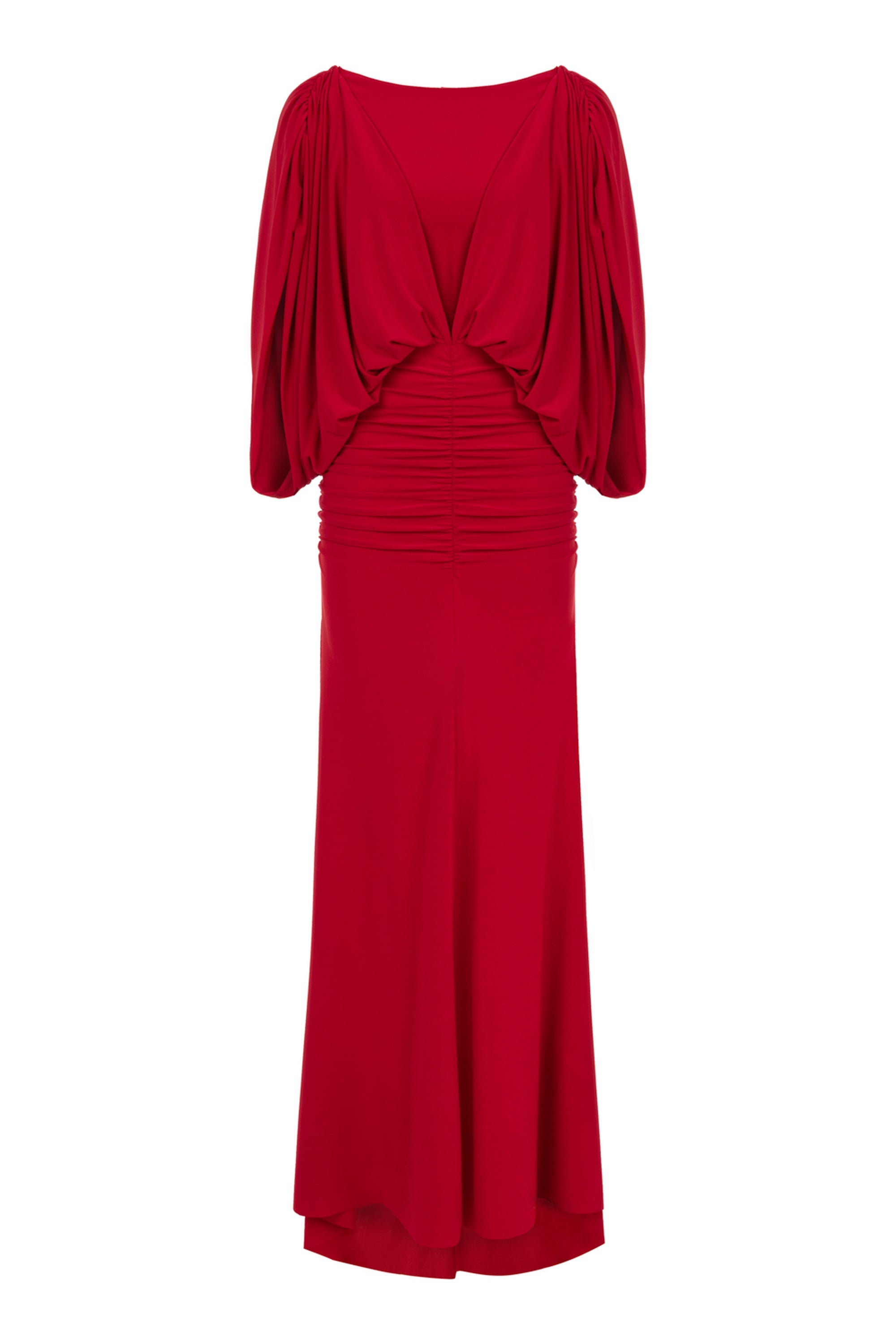 Red Boat Neck Draped Maxi Dress