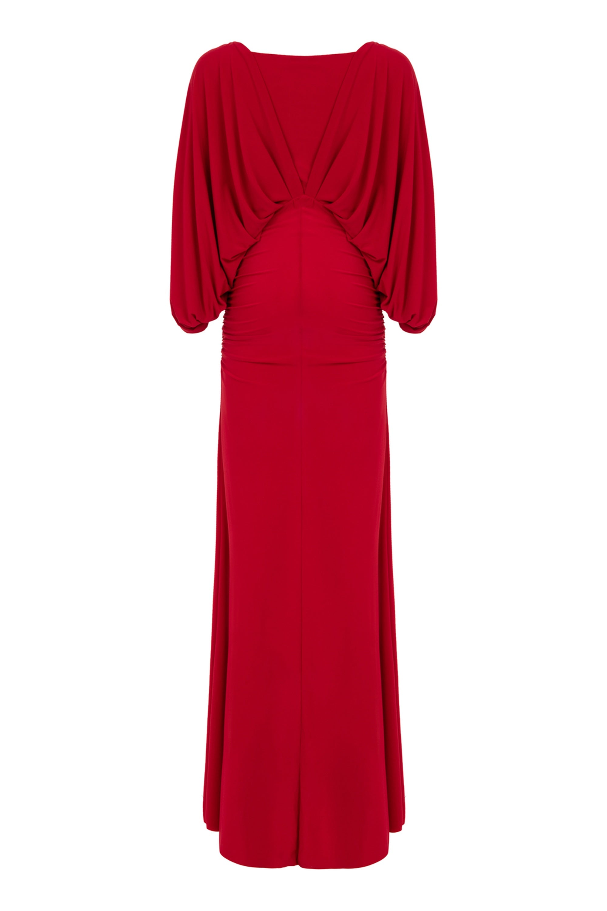 Red Boat Neck Draped Maxi Dress