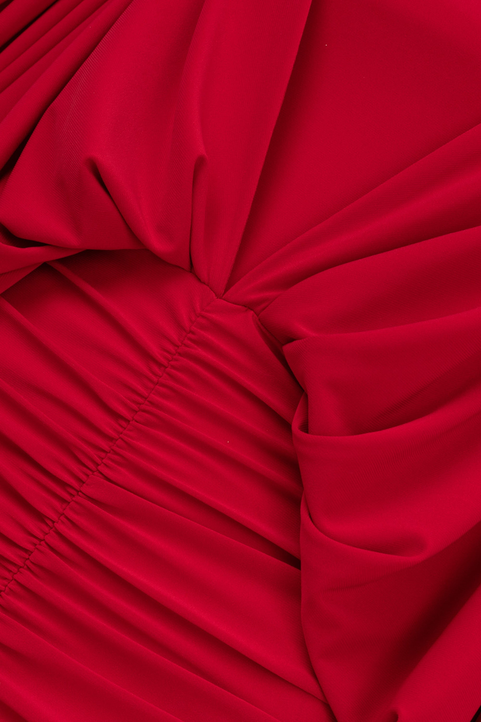 Red Boat Neck Draped Maxi Dress