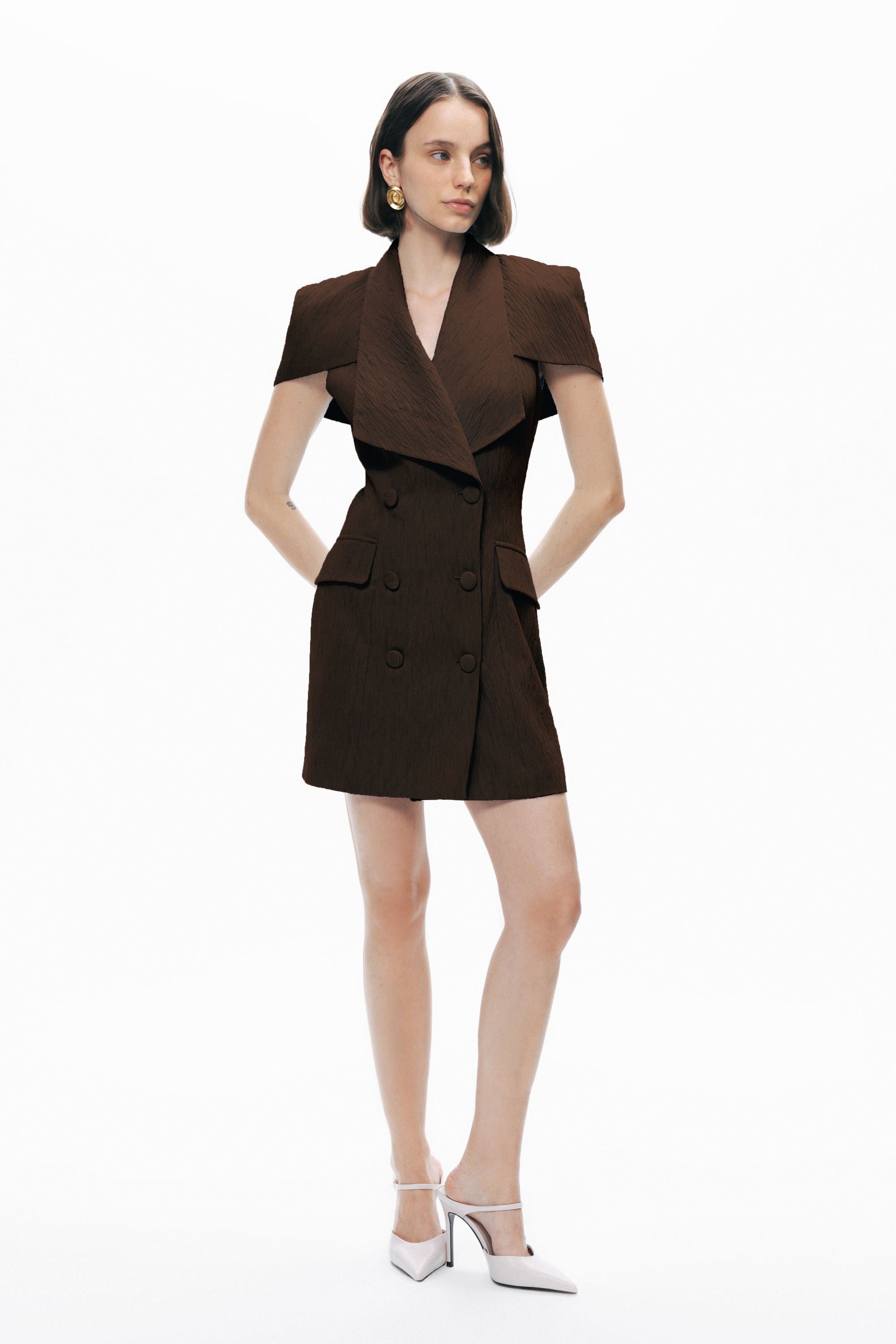 Coffee Mini Dress with Bolero Detail