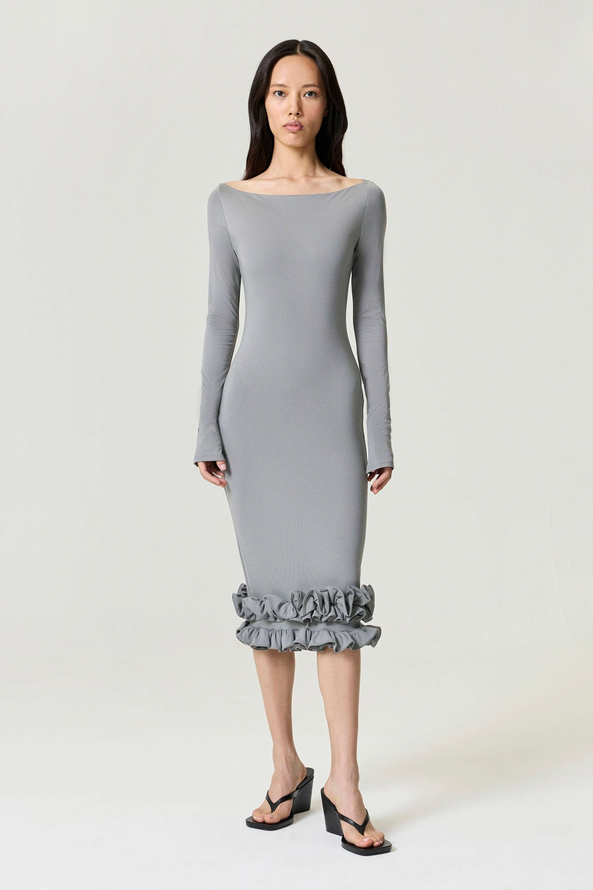 Mink Jersey Maxi Dress with Ruffle Detail