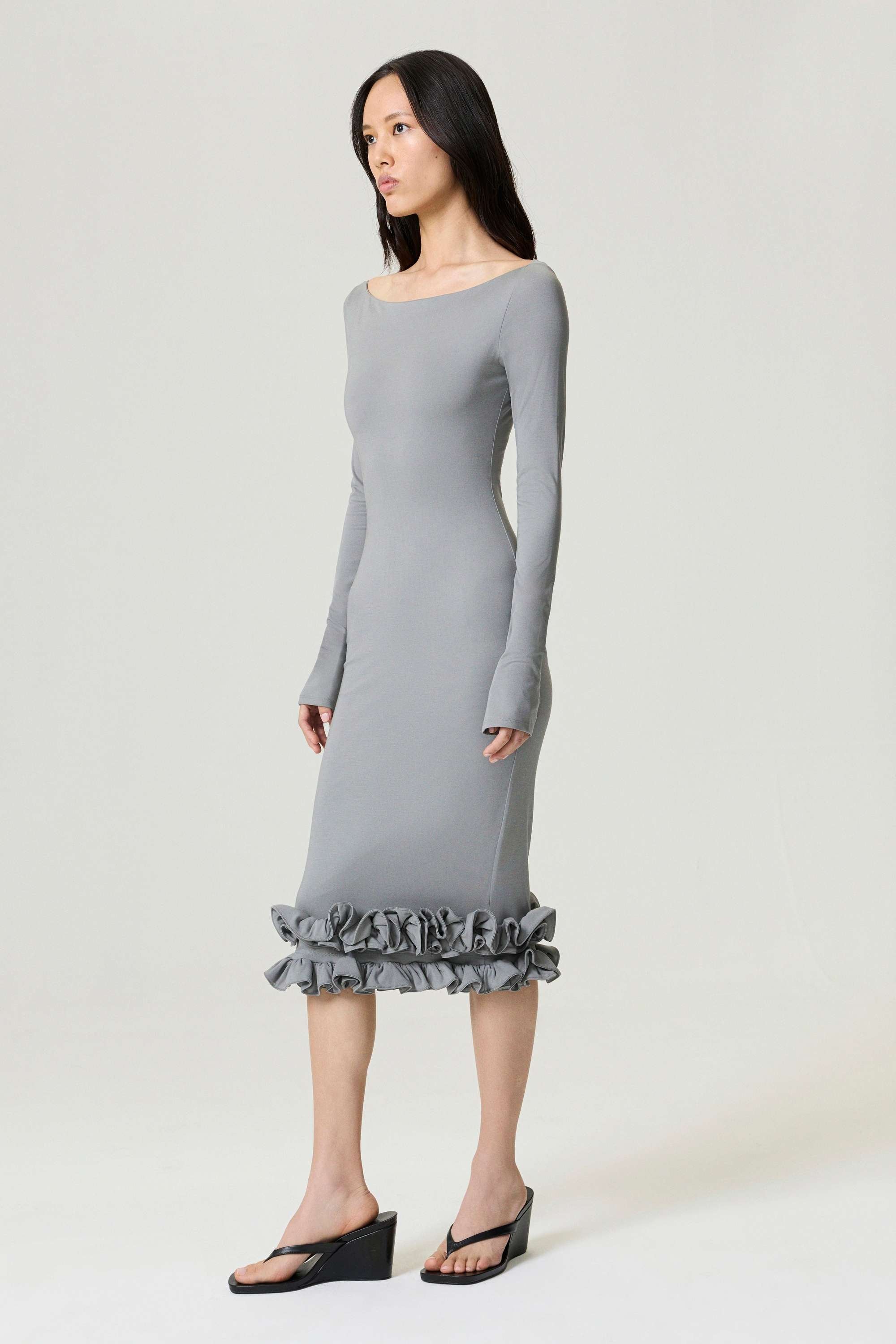 Mink Jersey Maxi Dress with Ruffle Detail