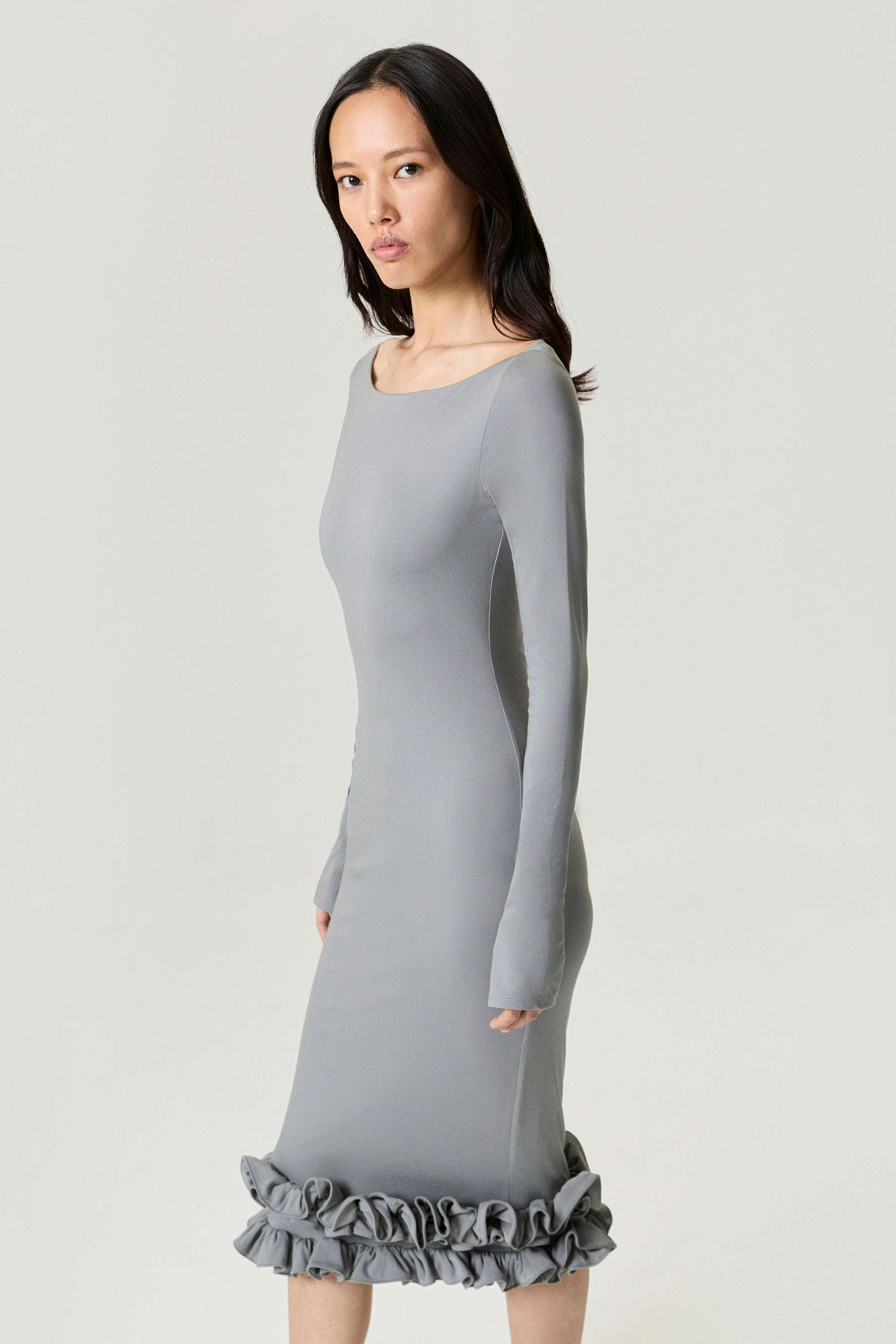 Mink Jersey Maxi Dress with Ruffle Detail