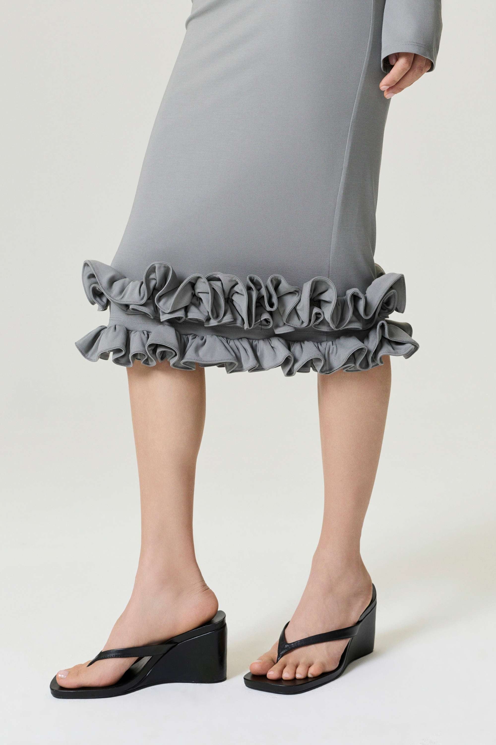 Mink Jersey Maxi Dress with Ruffle Detail