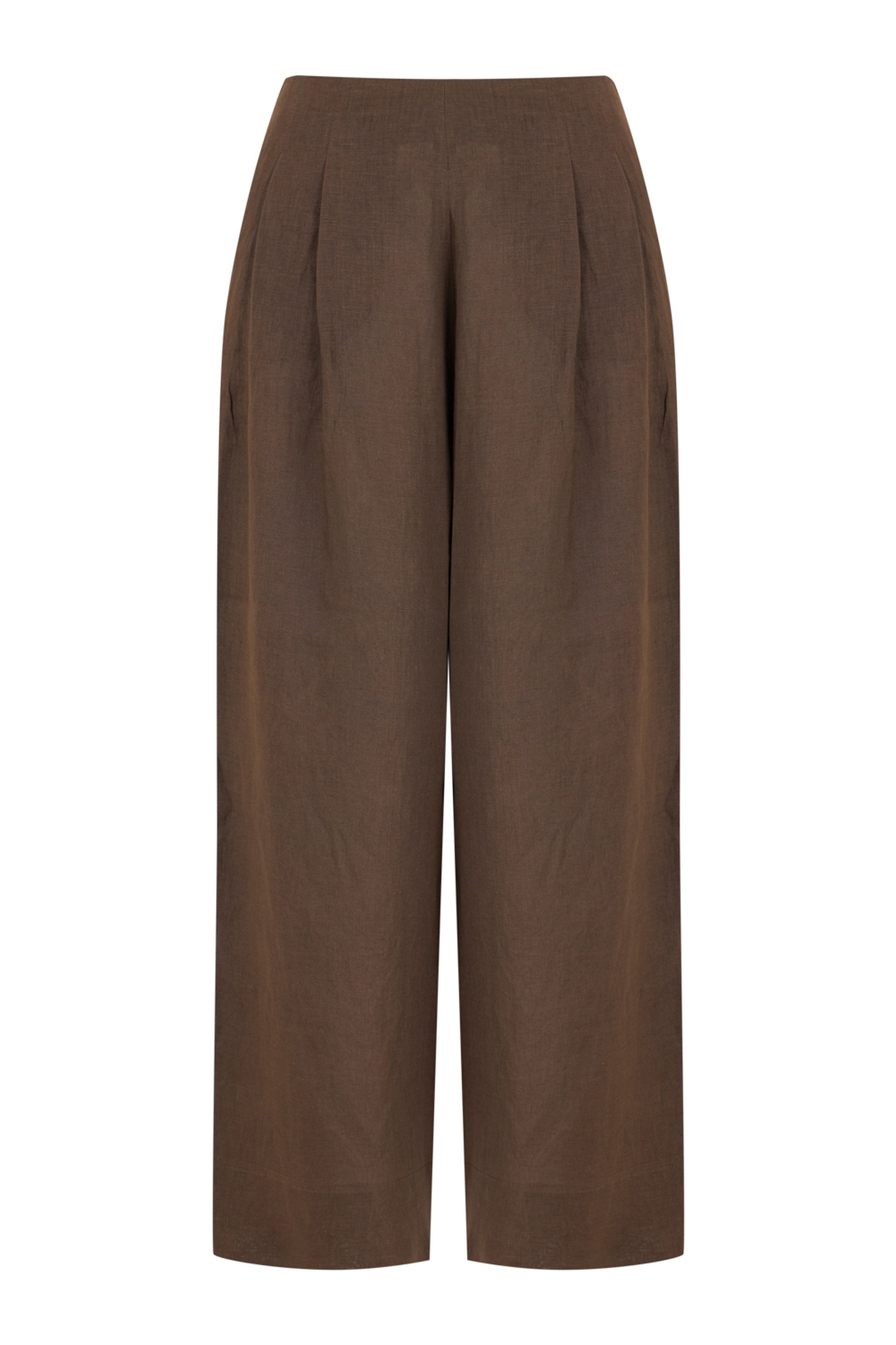 Coffee Linen High Waist Pleated Pants