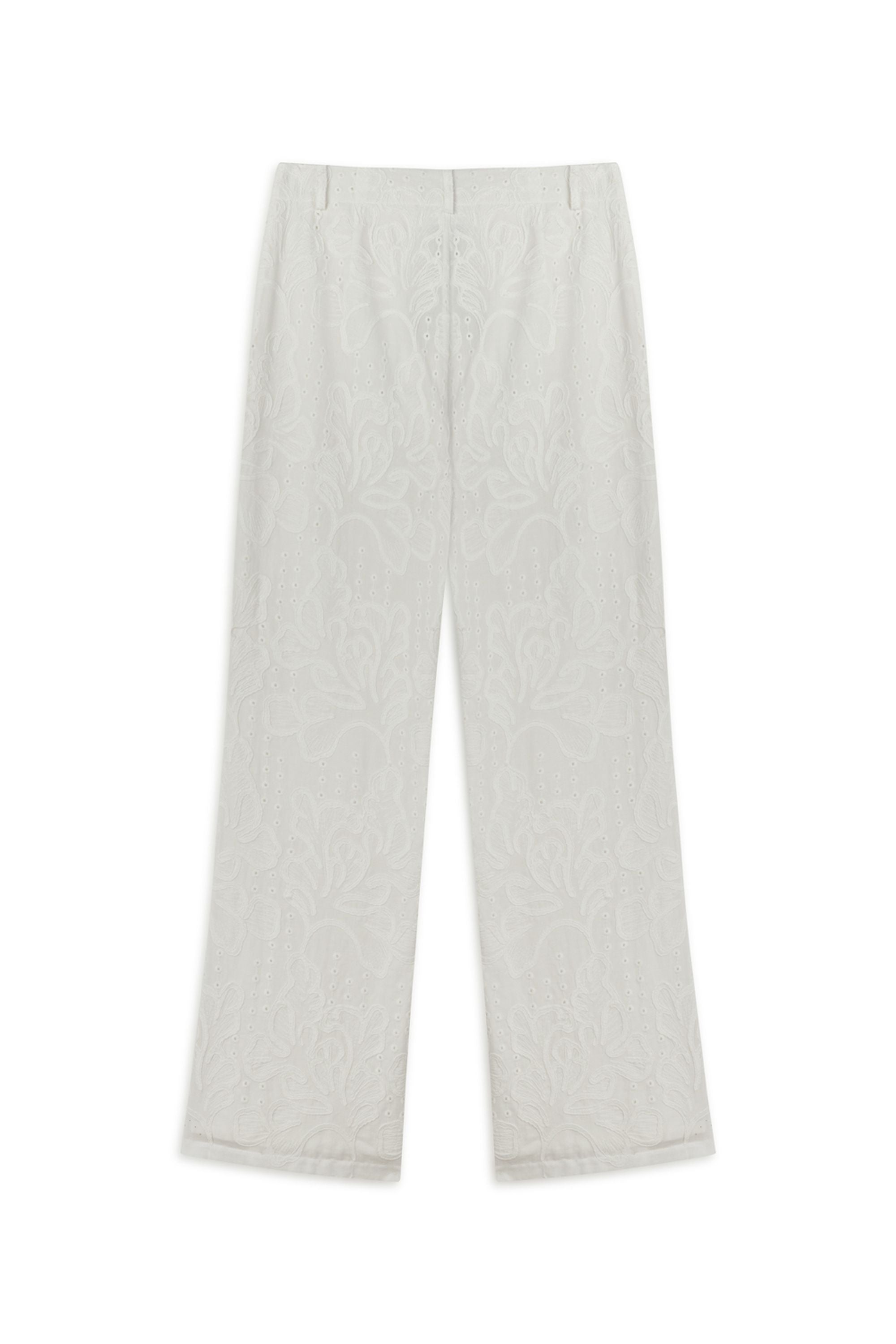 Ecru Embroidered Bootcut Pants