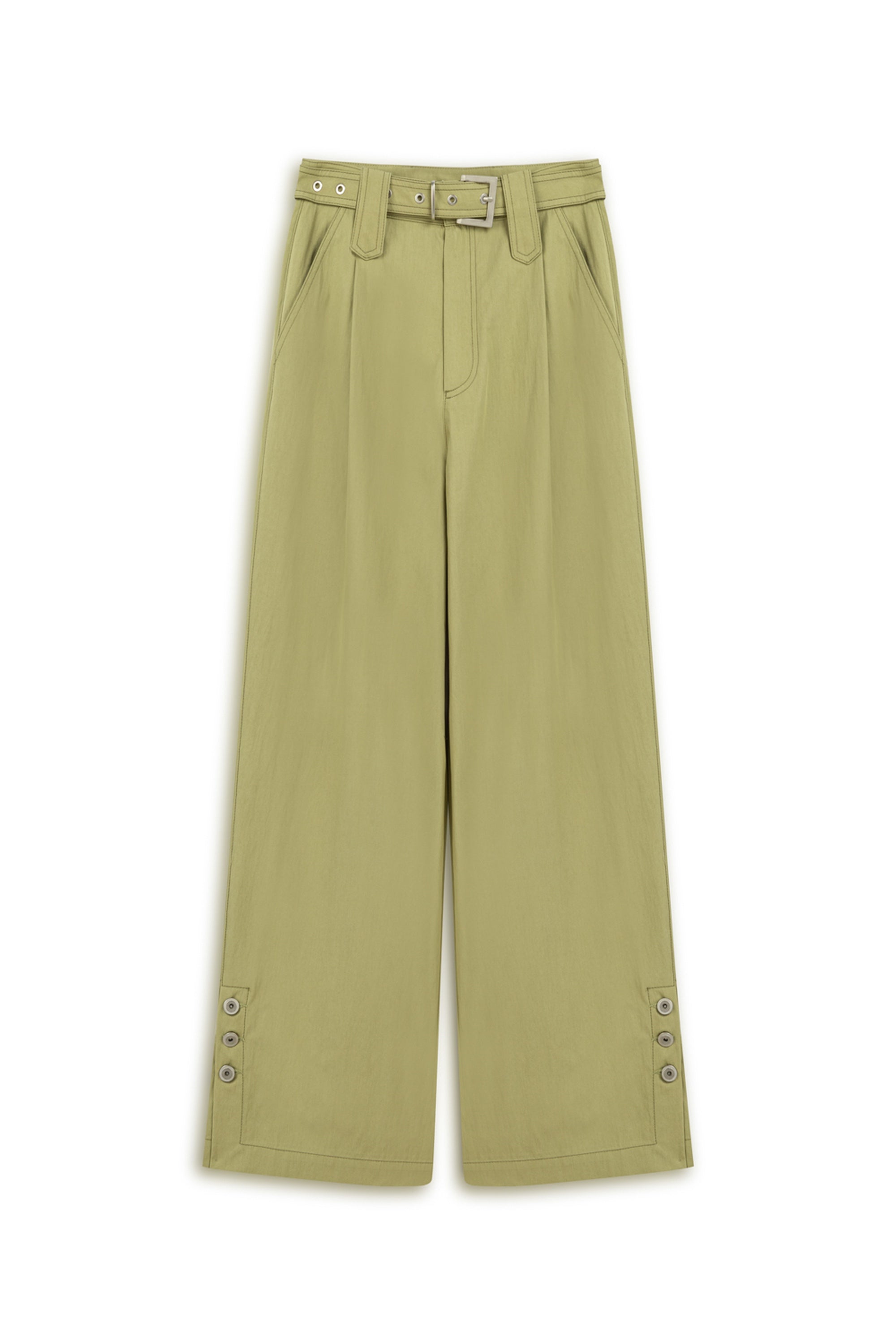 Metal Buckle Detailed Belted Pants