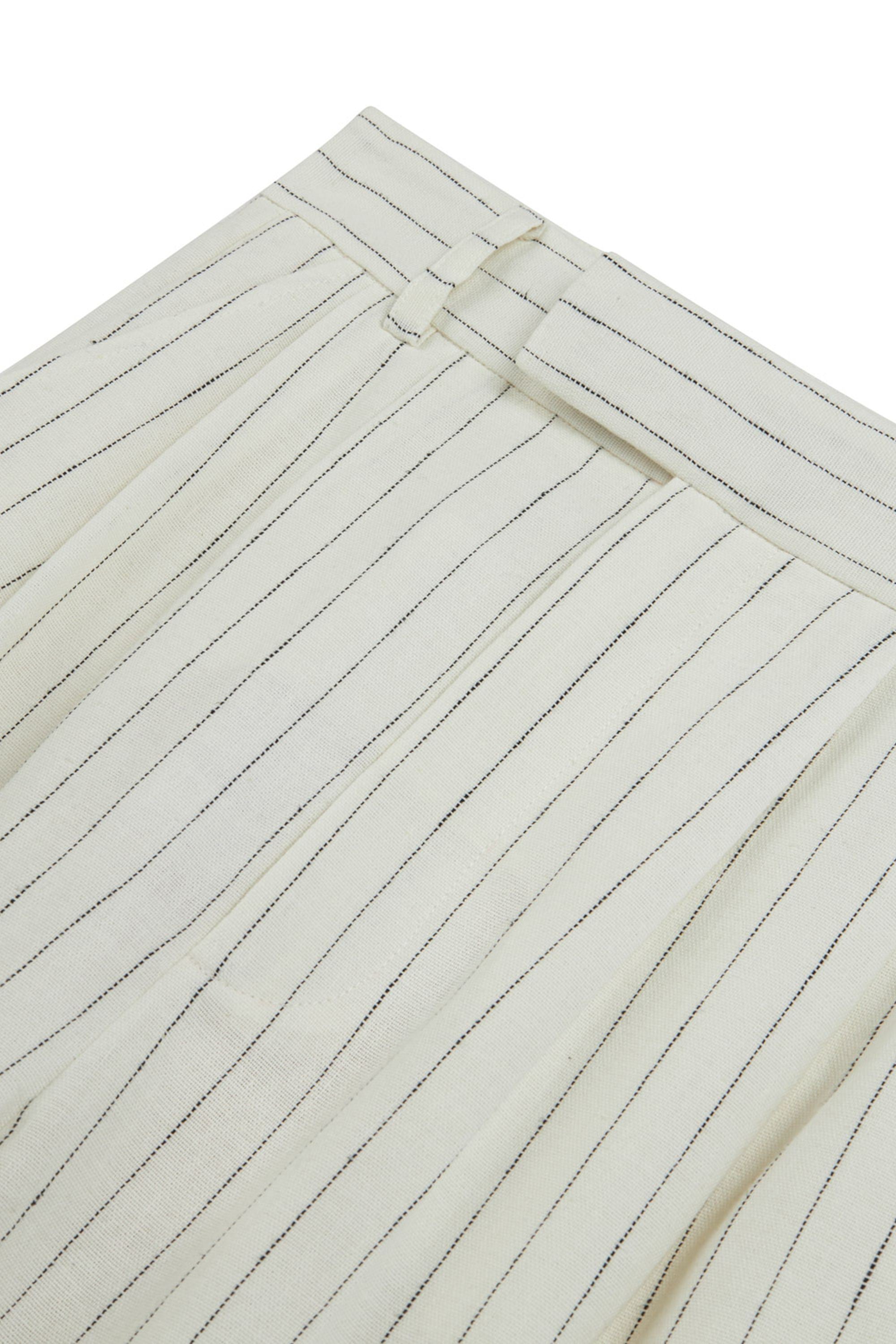 Linen Blend Ecru Striped High Waist Pants