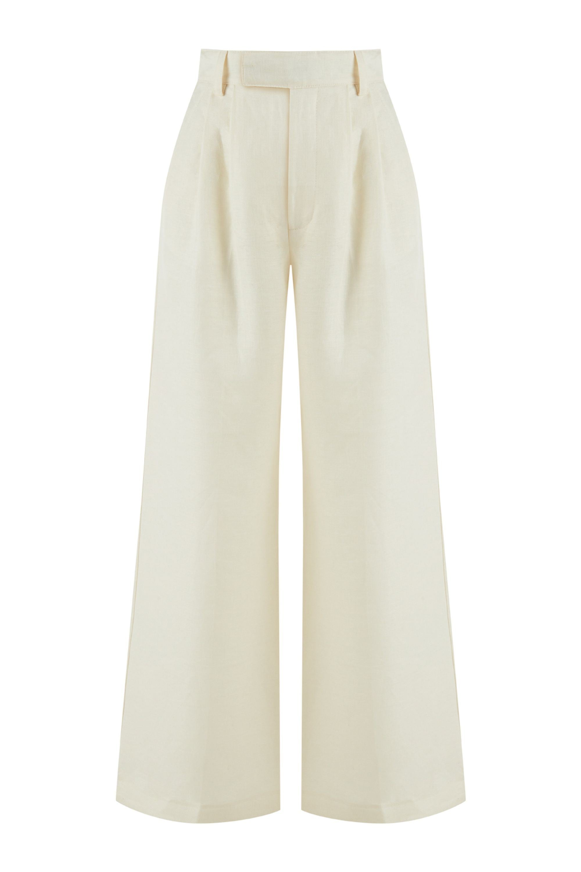 Ecru Wide-Leg Linen Pants