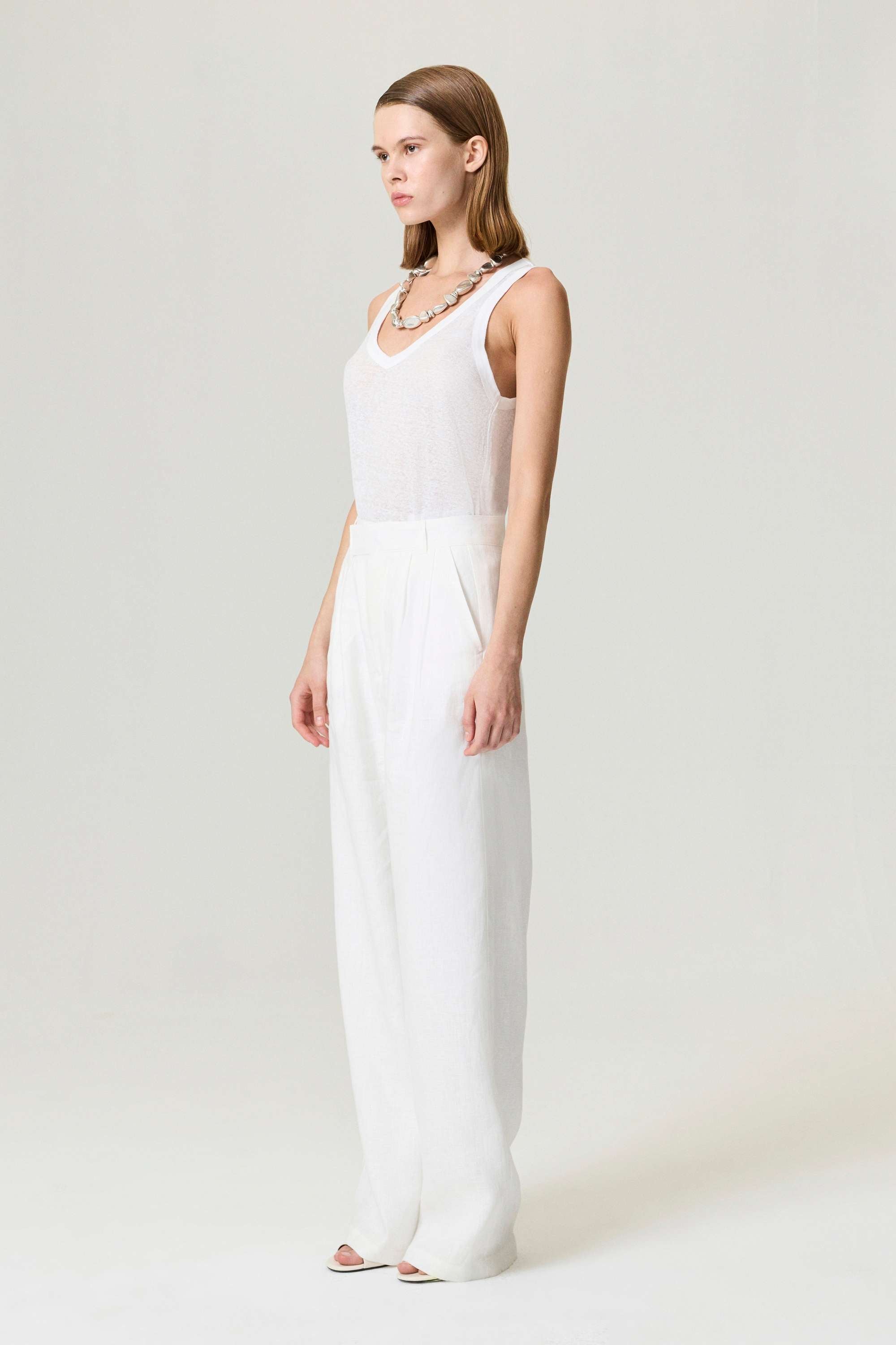 Ecru Wide-Leg Linen Pants