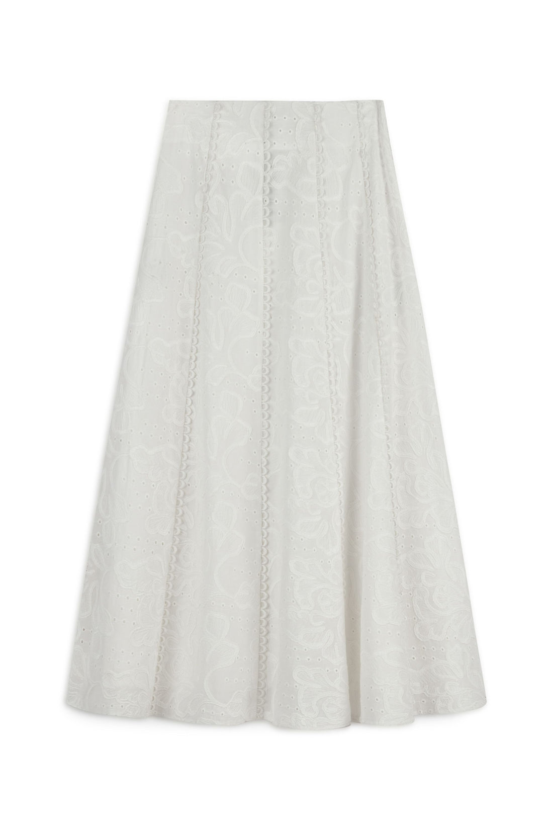 Ecru Embroidery Detail Midi Skirt