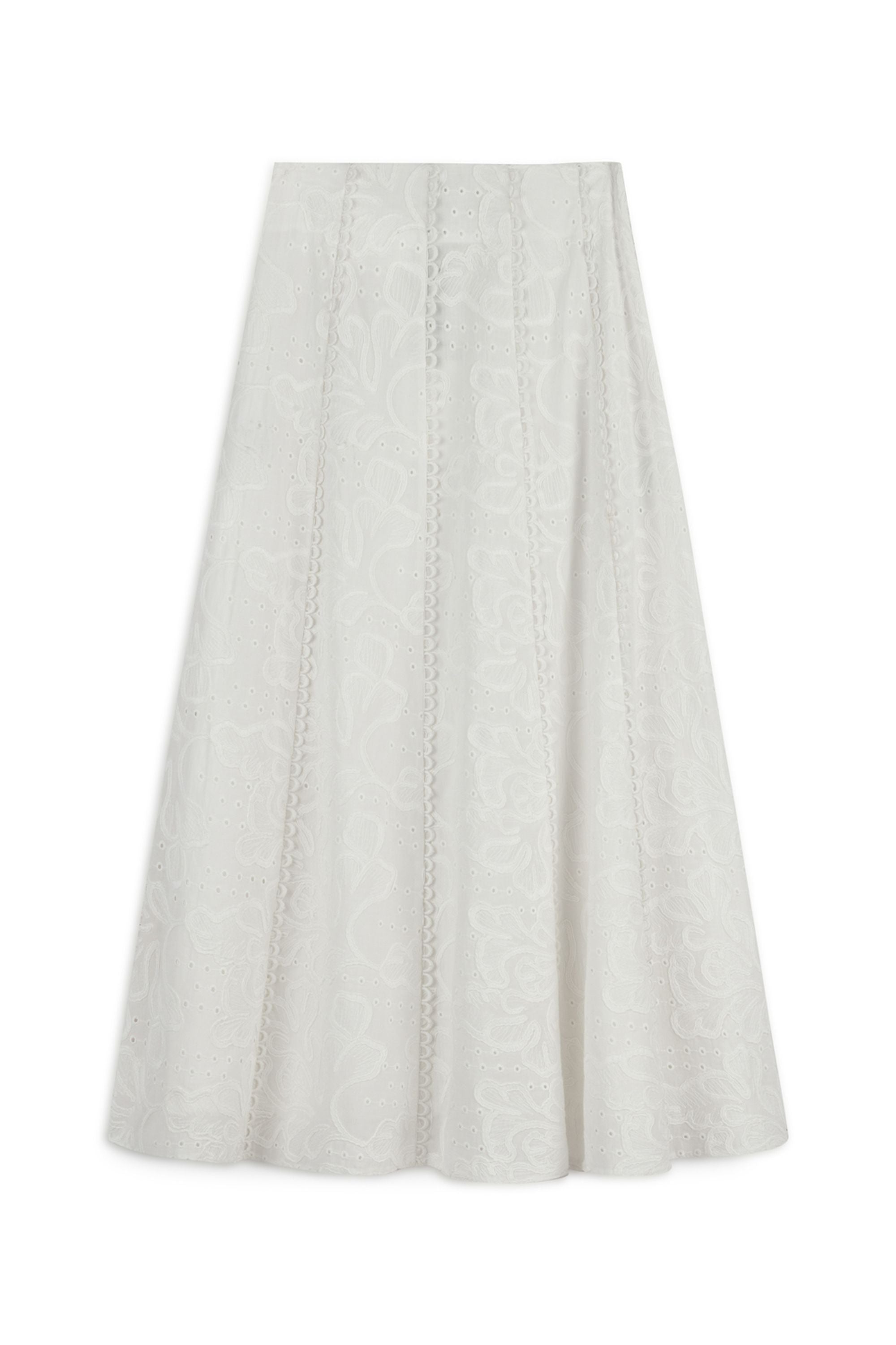 Ecru Embroidery Detail Midi Skirt