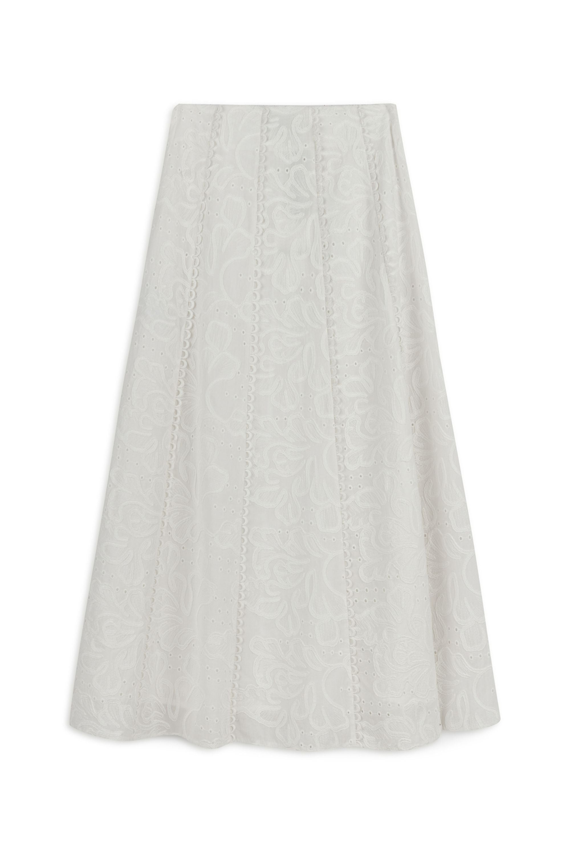 Ecru Embroidery Detail Midi Skirt