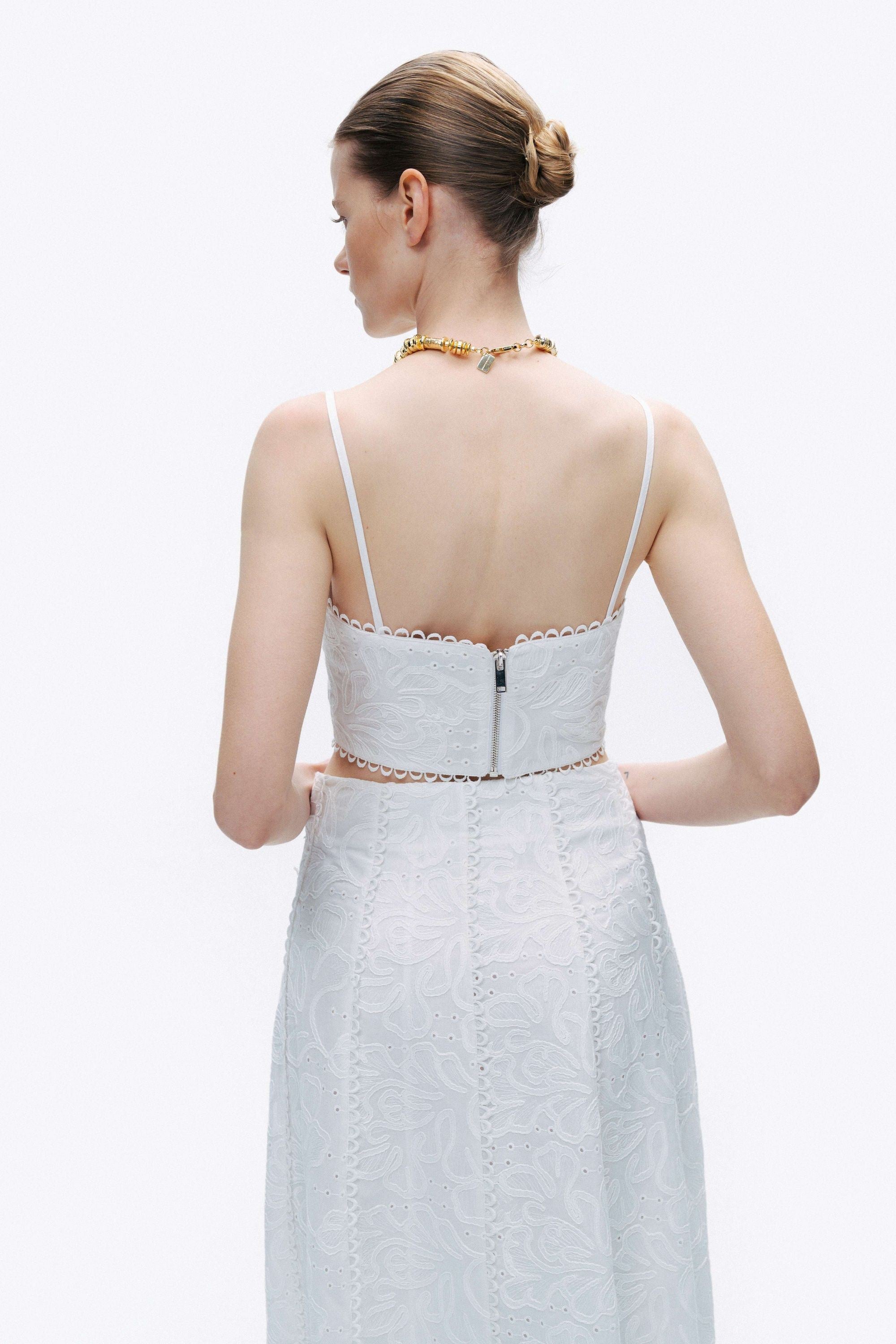 Ecru Embroidery Detail Midi Skirt