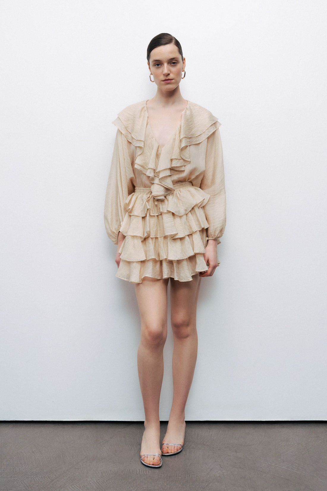 Beige Frilled Mini Skirt