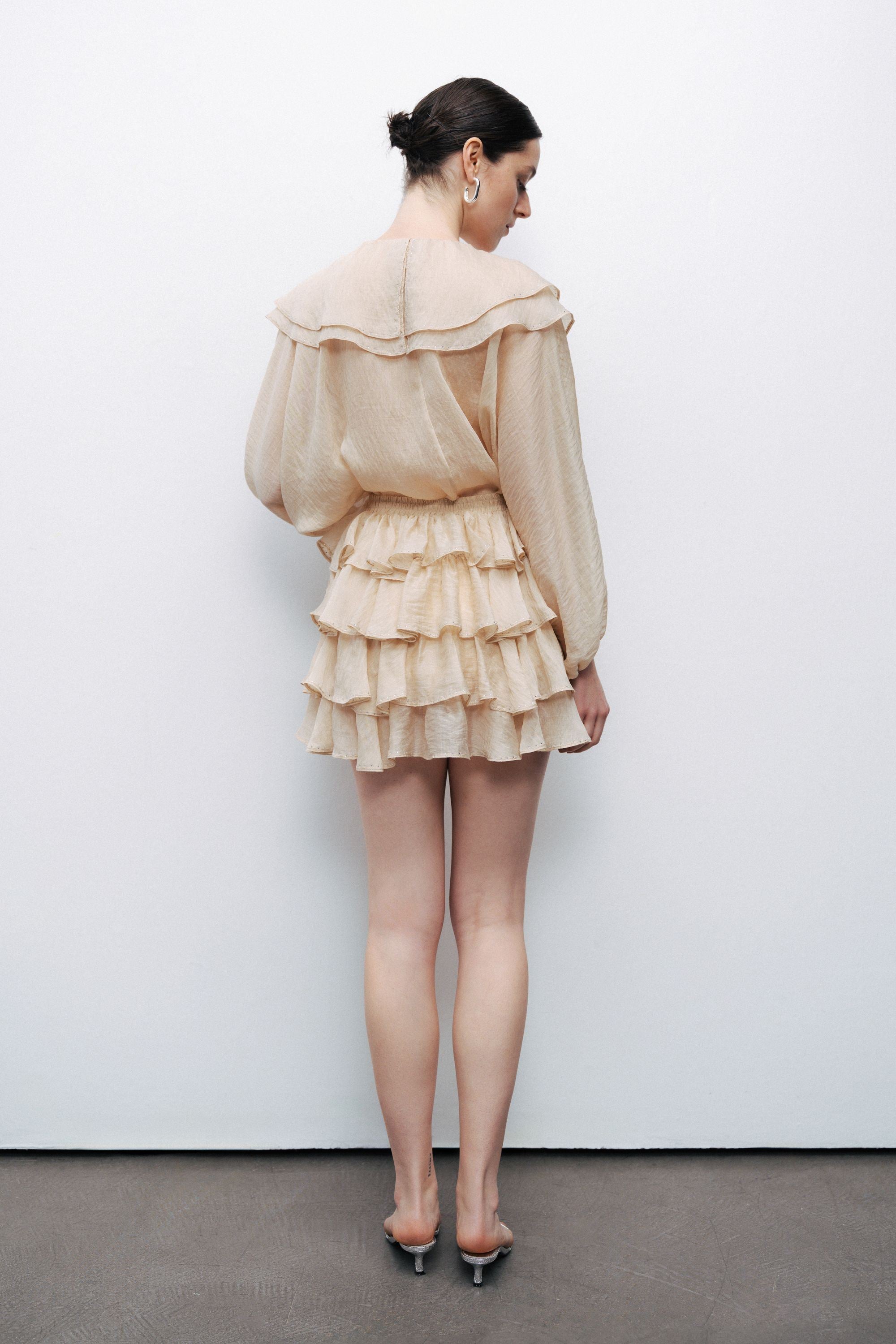Beige Frilled Mini Skirt