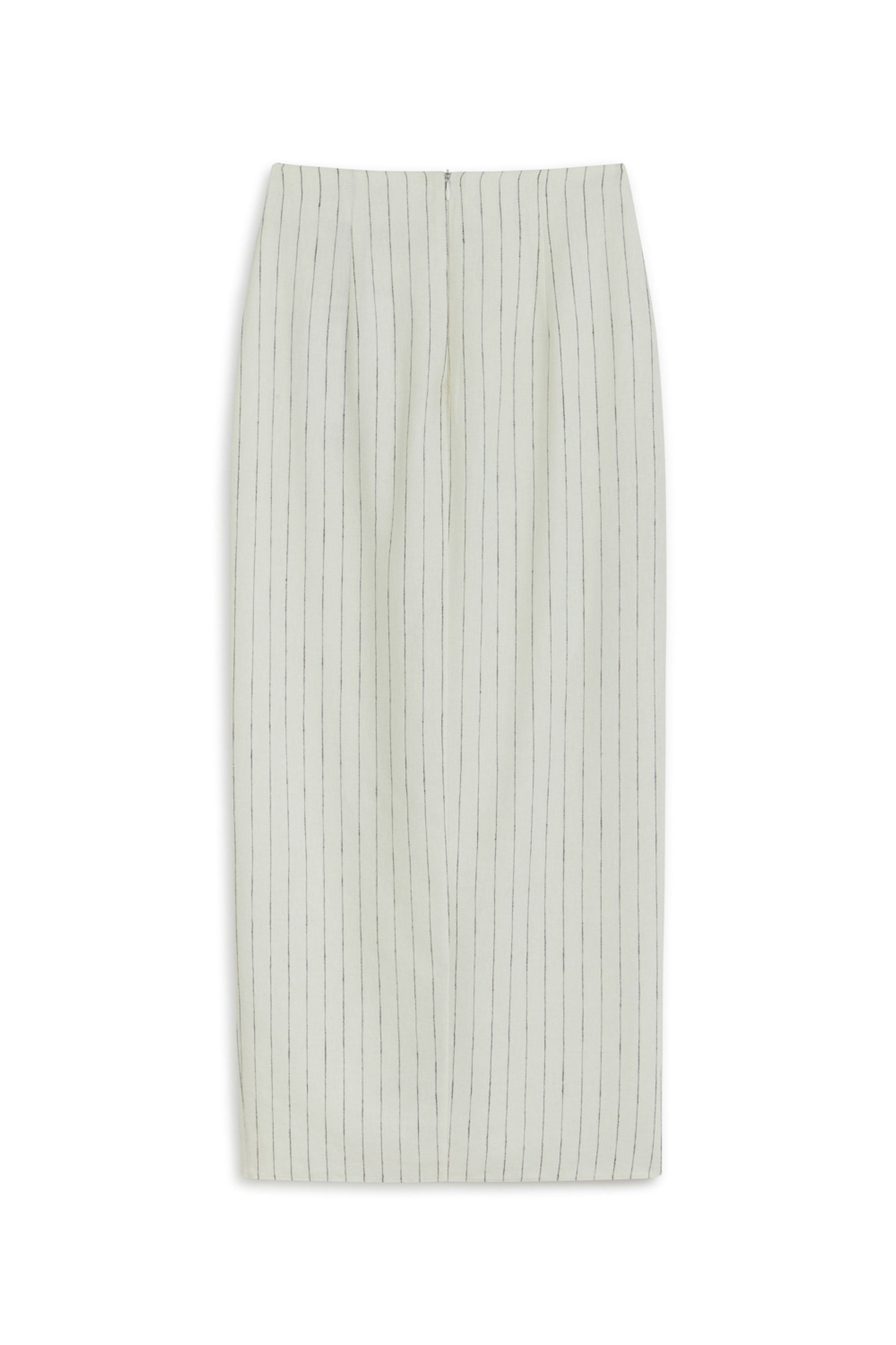 Striped Linen Blend Midi Skirt with Metal Accessories