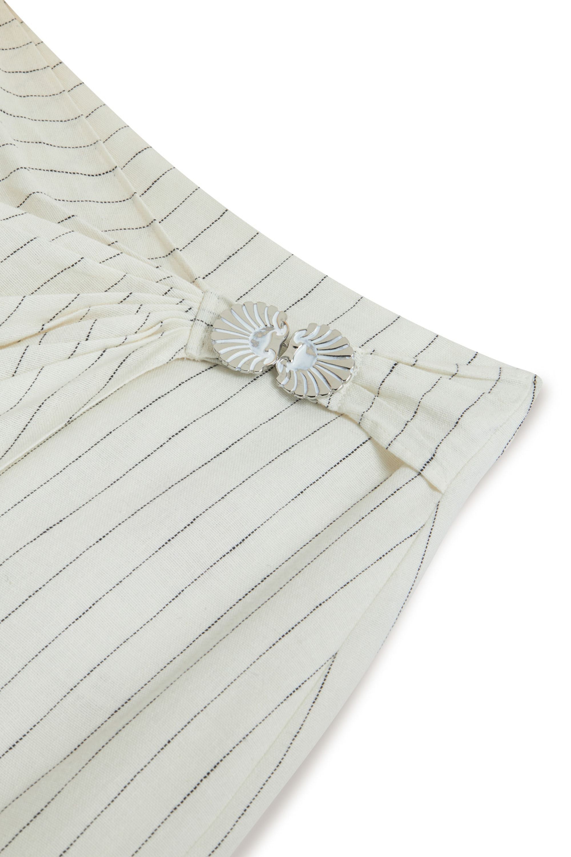 Striped Linen Blend Midi Skirt with Metal Accessories