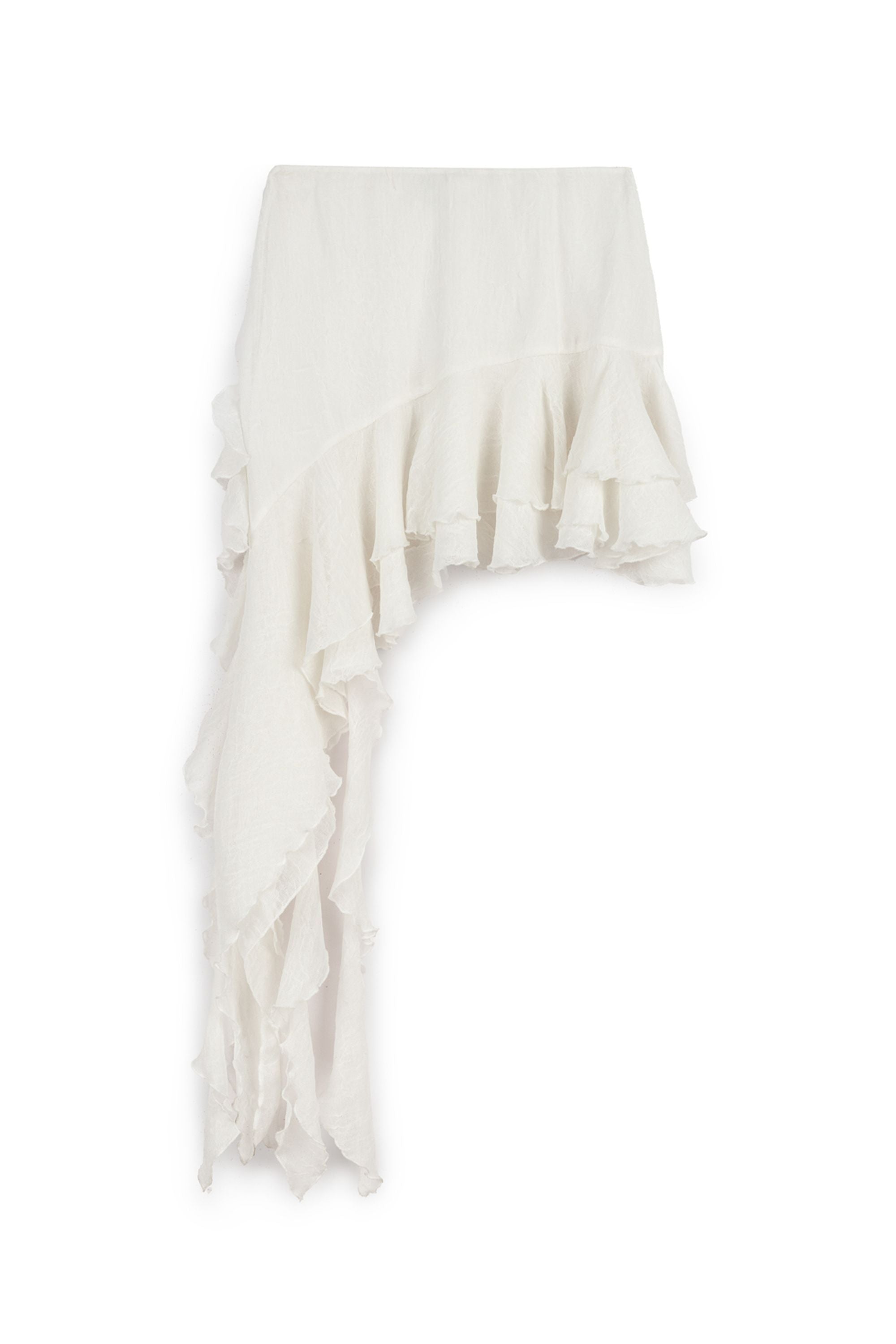 Ecru Ruffled Detail Asymmetric Mini Skirt