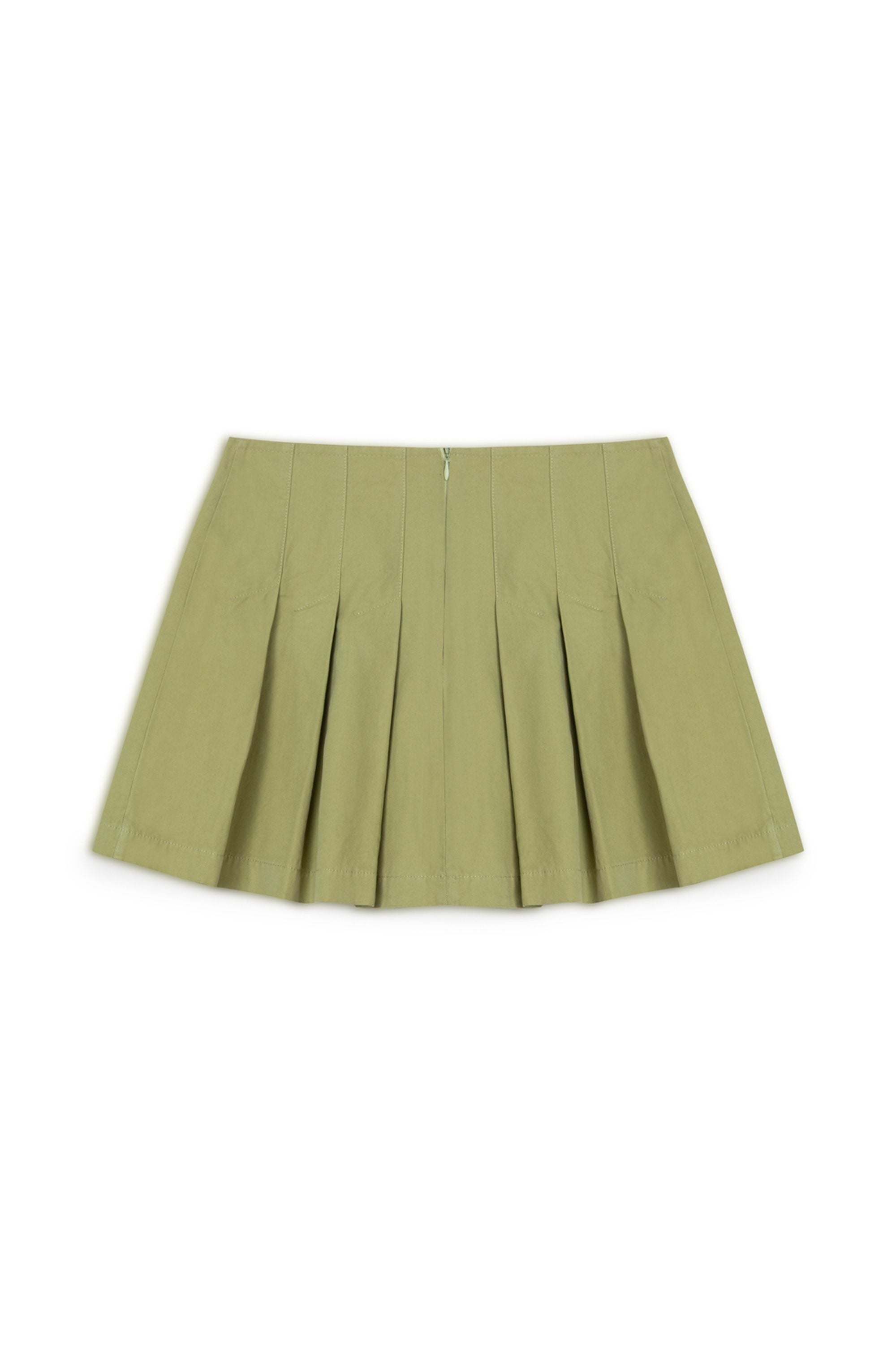 Olive Pleated Mini Skirt