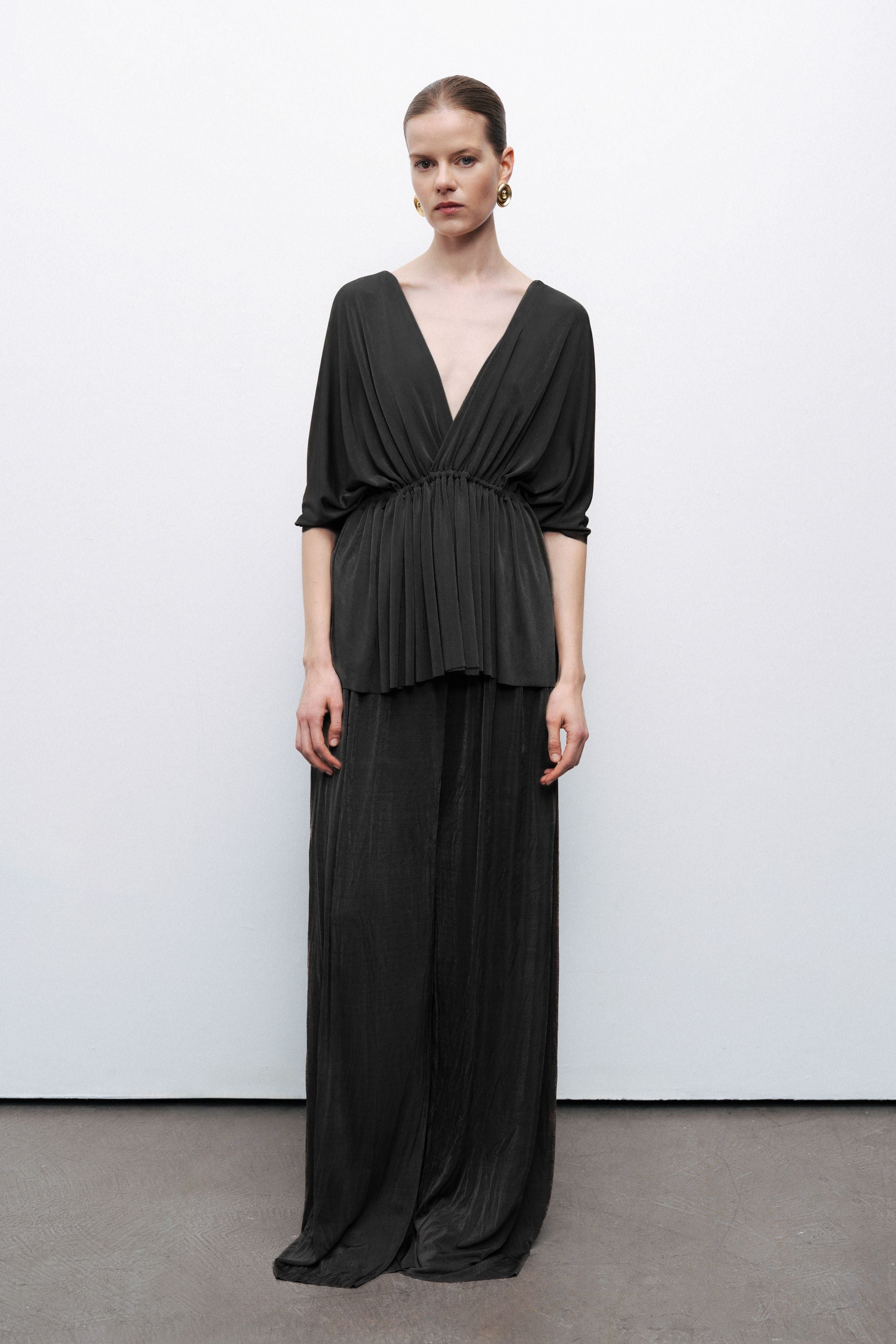 Black V-Neck Beaded Accessory Blouse