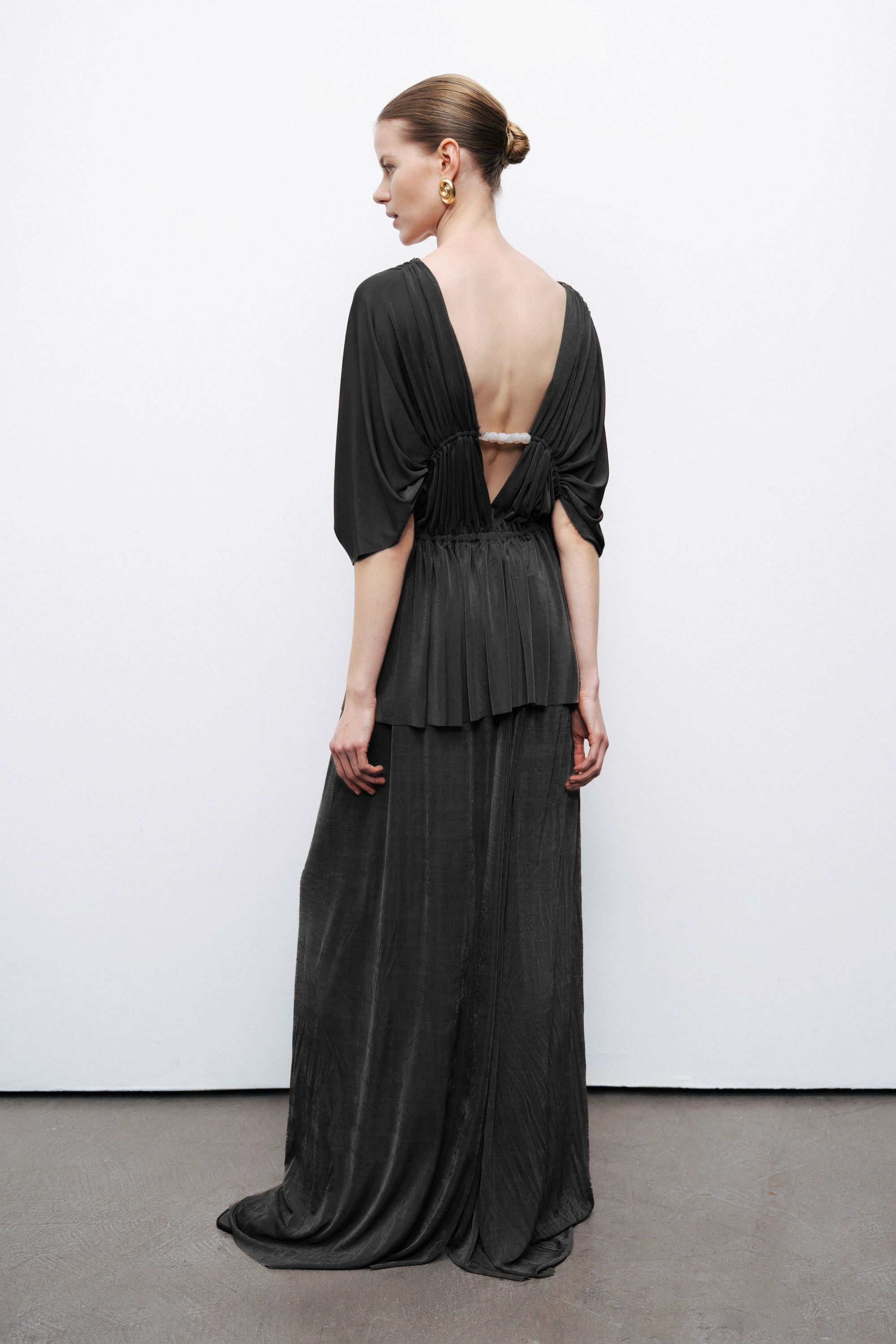 Black V-Neck Beaded Accessory Blouse