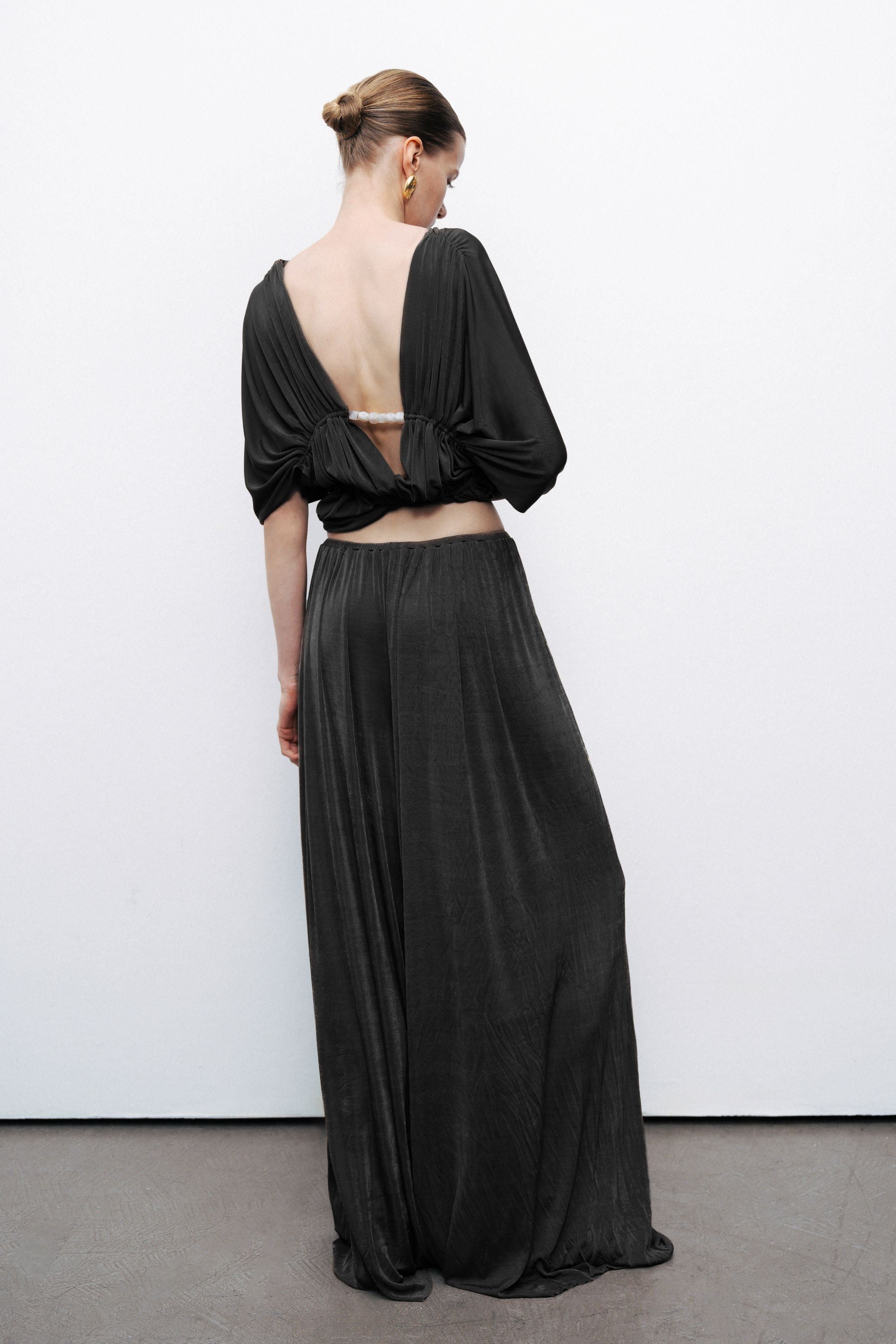 Black V-Neck Beaded Accessory Blouse