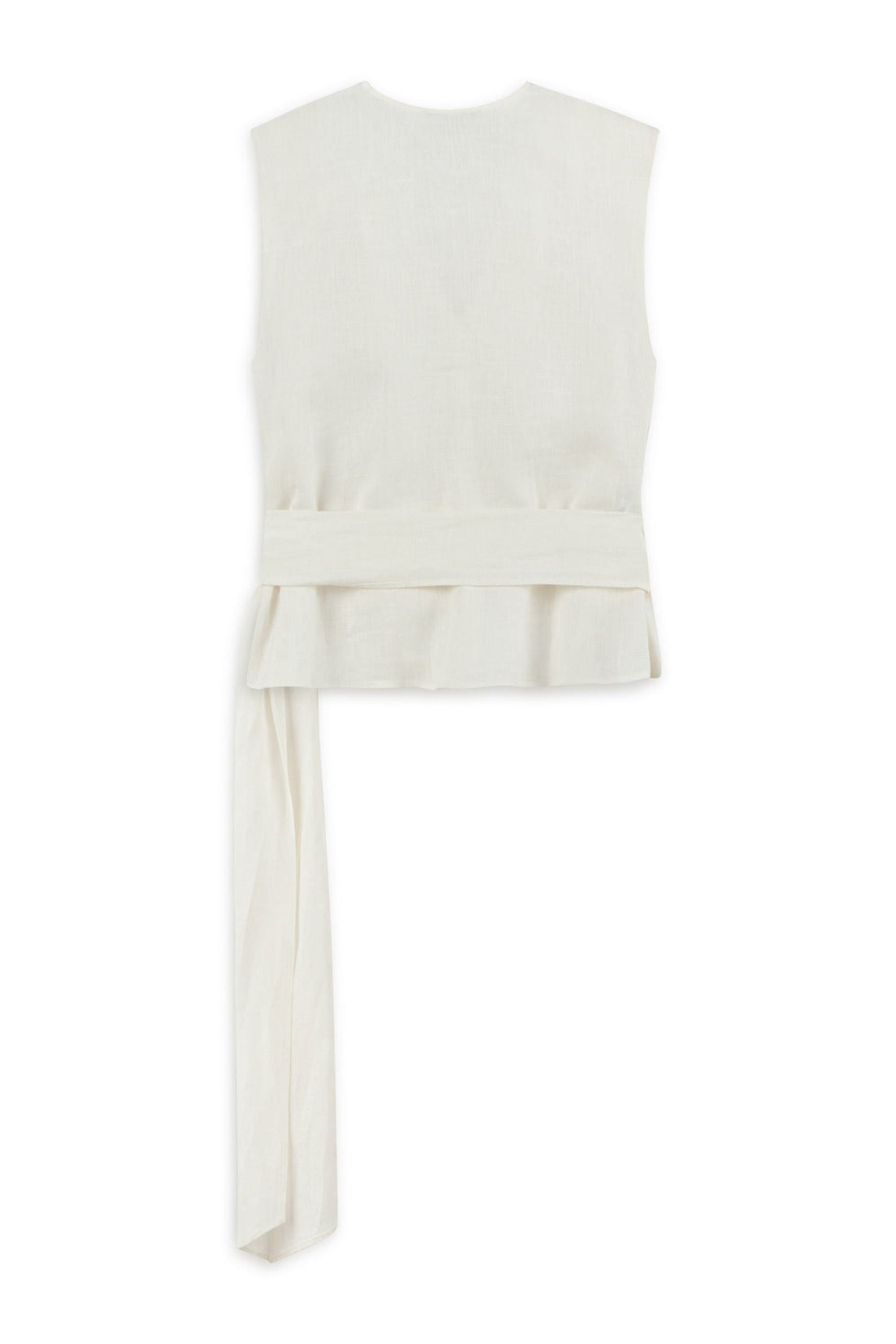 Ecru Linen Waist Accessory Detailed Blouse