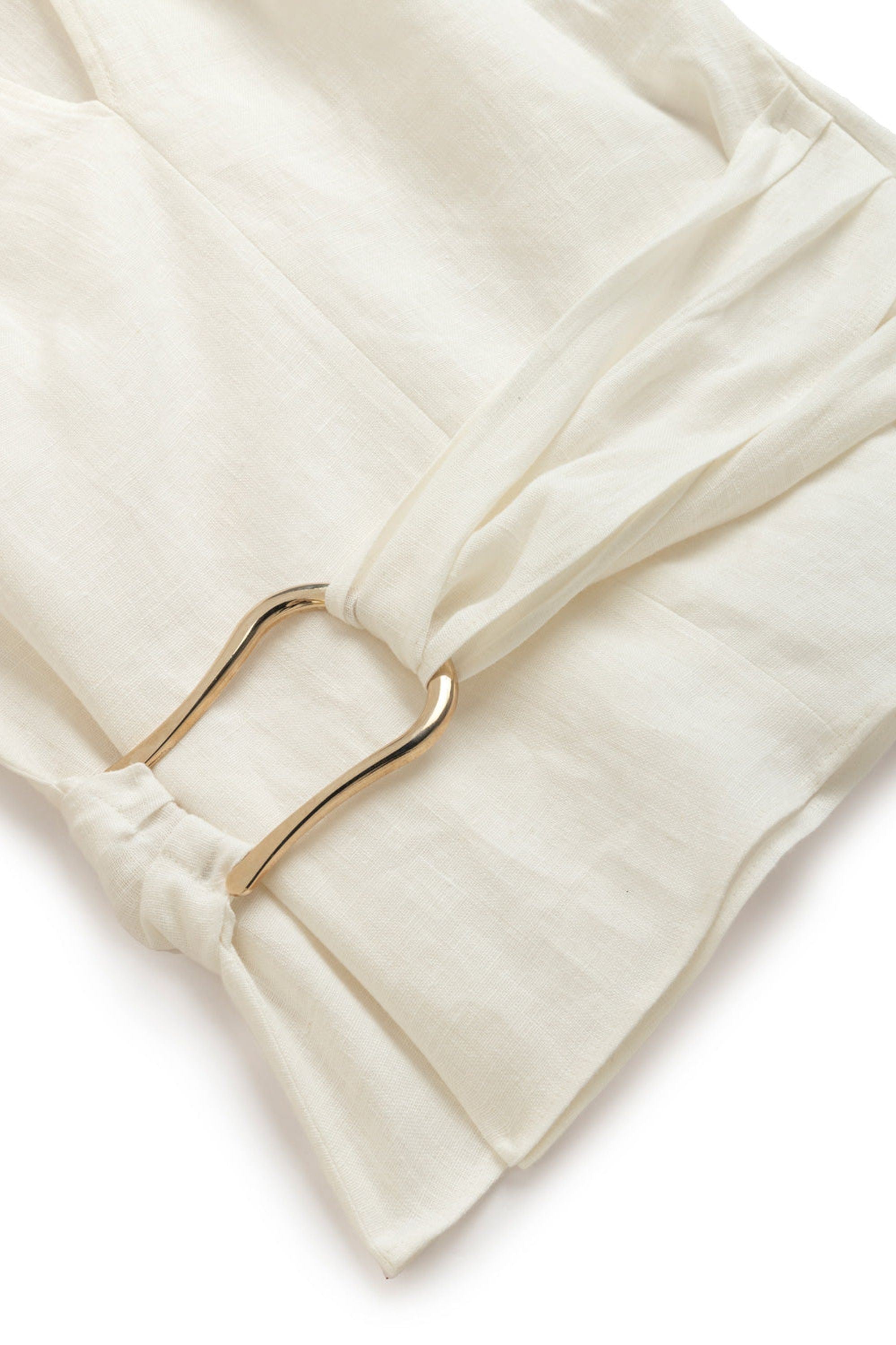 Ecru Linen Waist Accessory Detailed Blouse