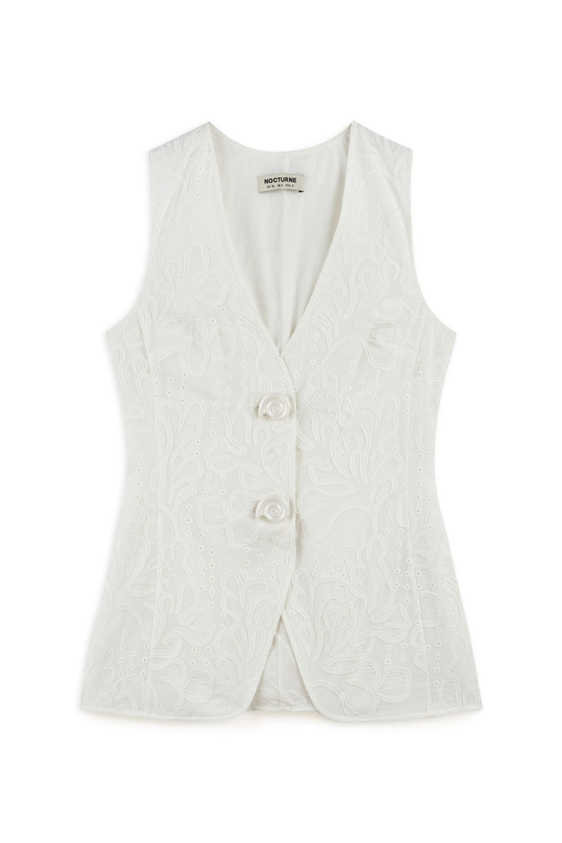 Ecru Floral Embroidery Vest