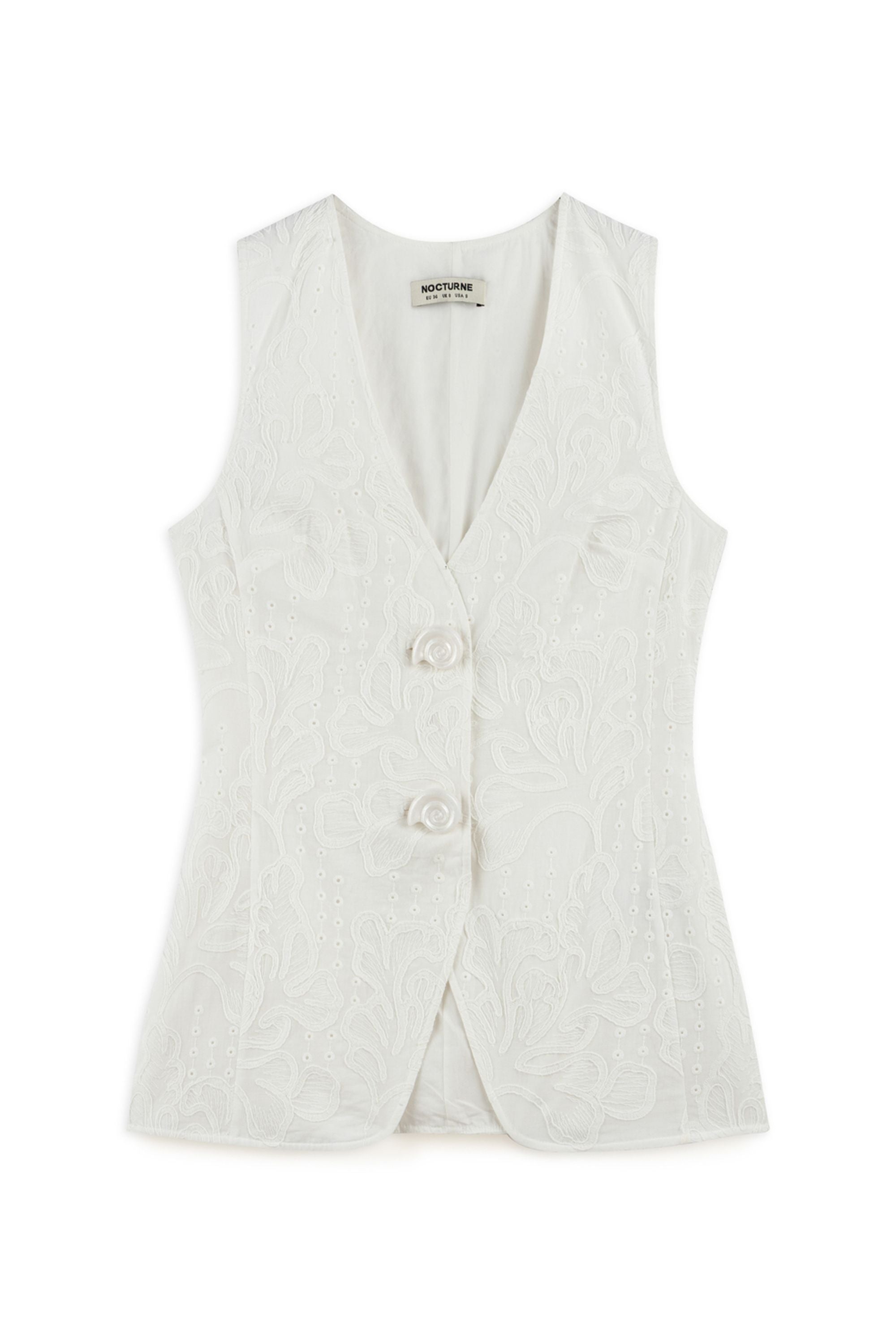 Ecru Floral Embroidery Vest