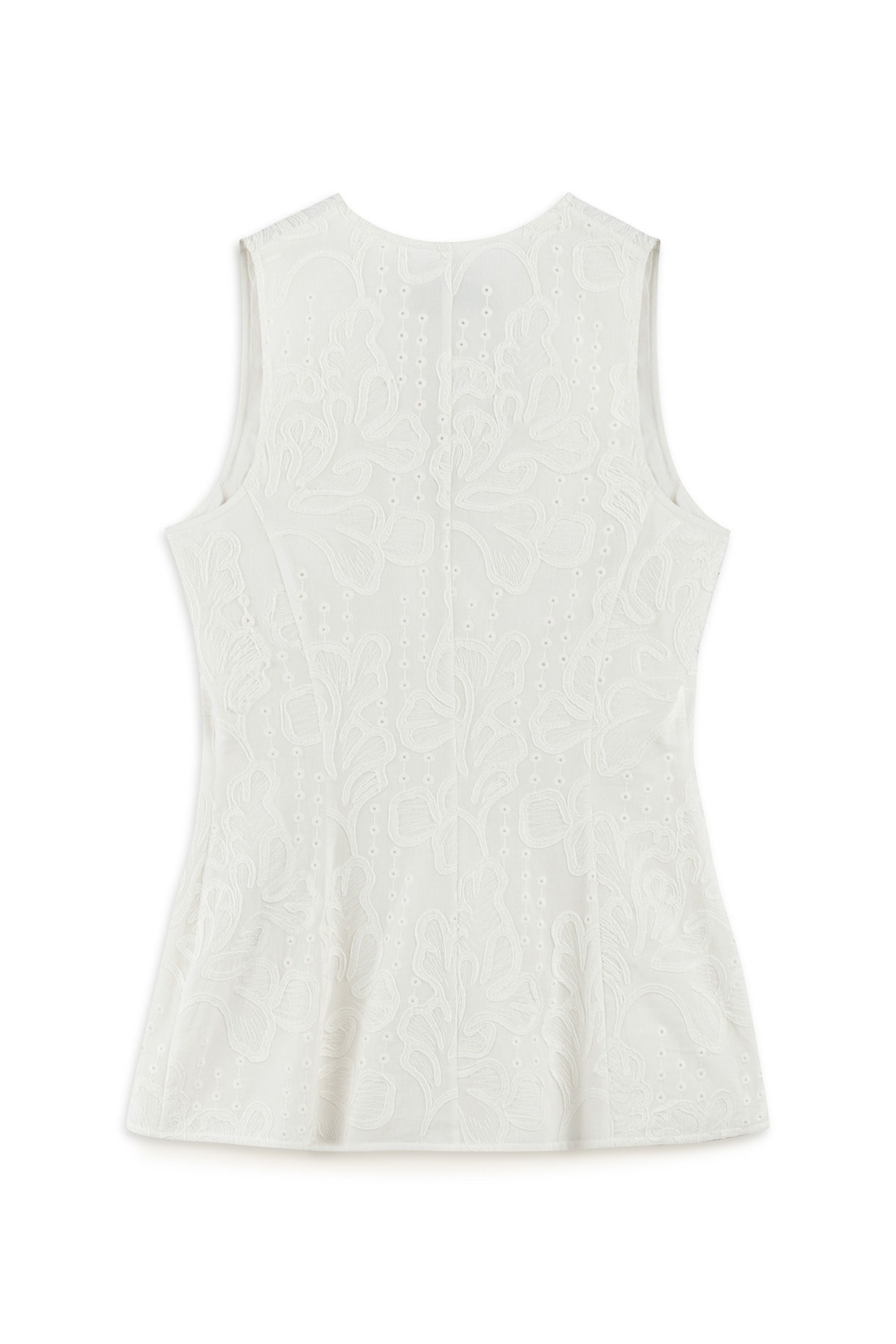 Ecru Floral Embroidery Vest