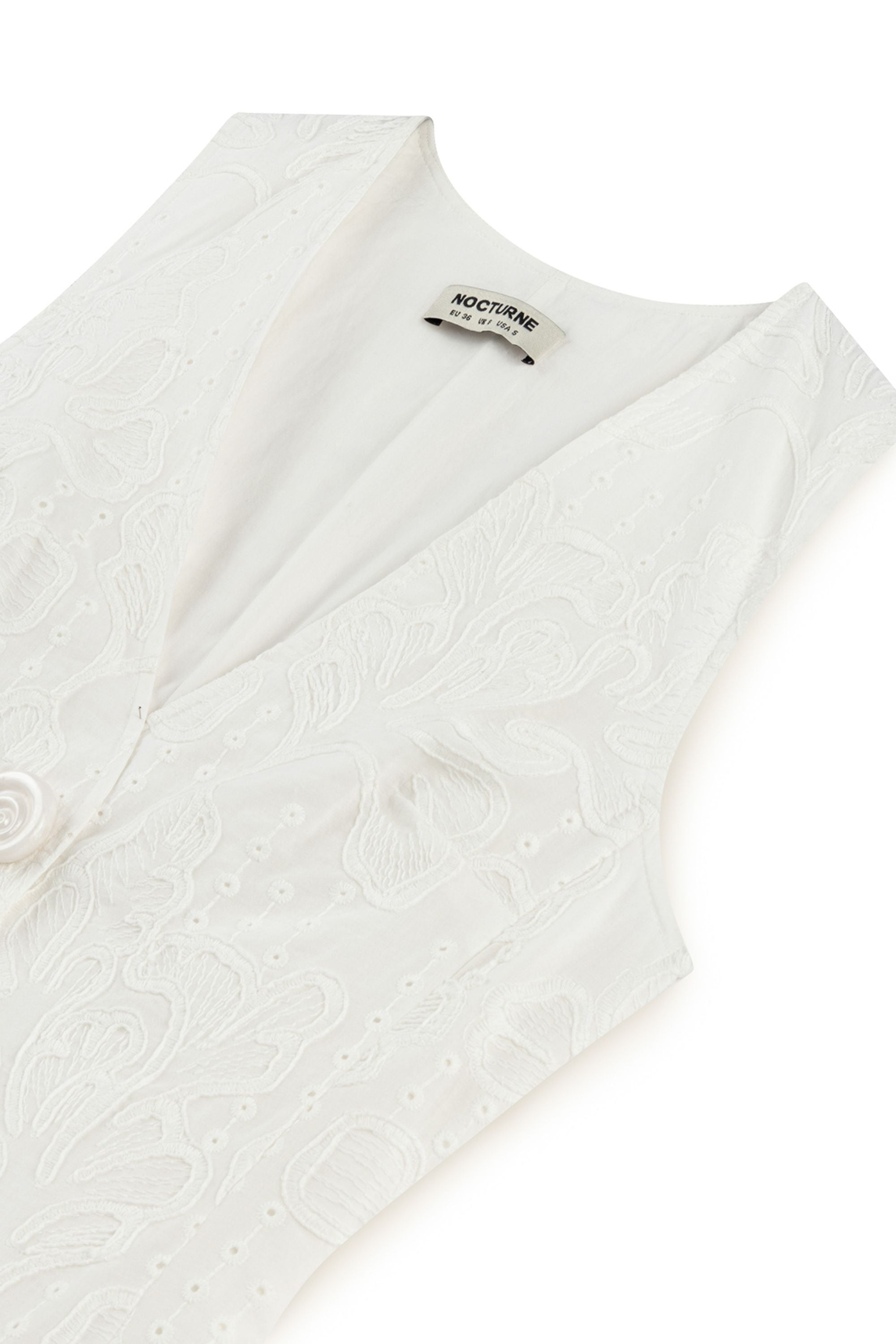 Ecru Floral Embroidery Vest