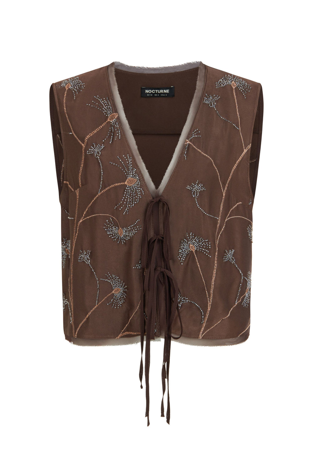 Coffee Beaded Tie-Front Vest