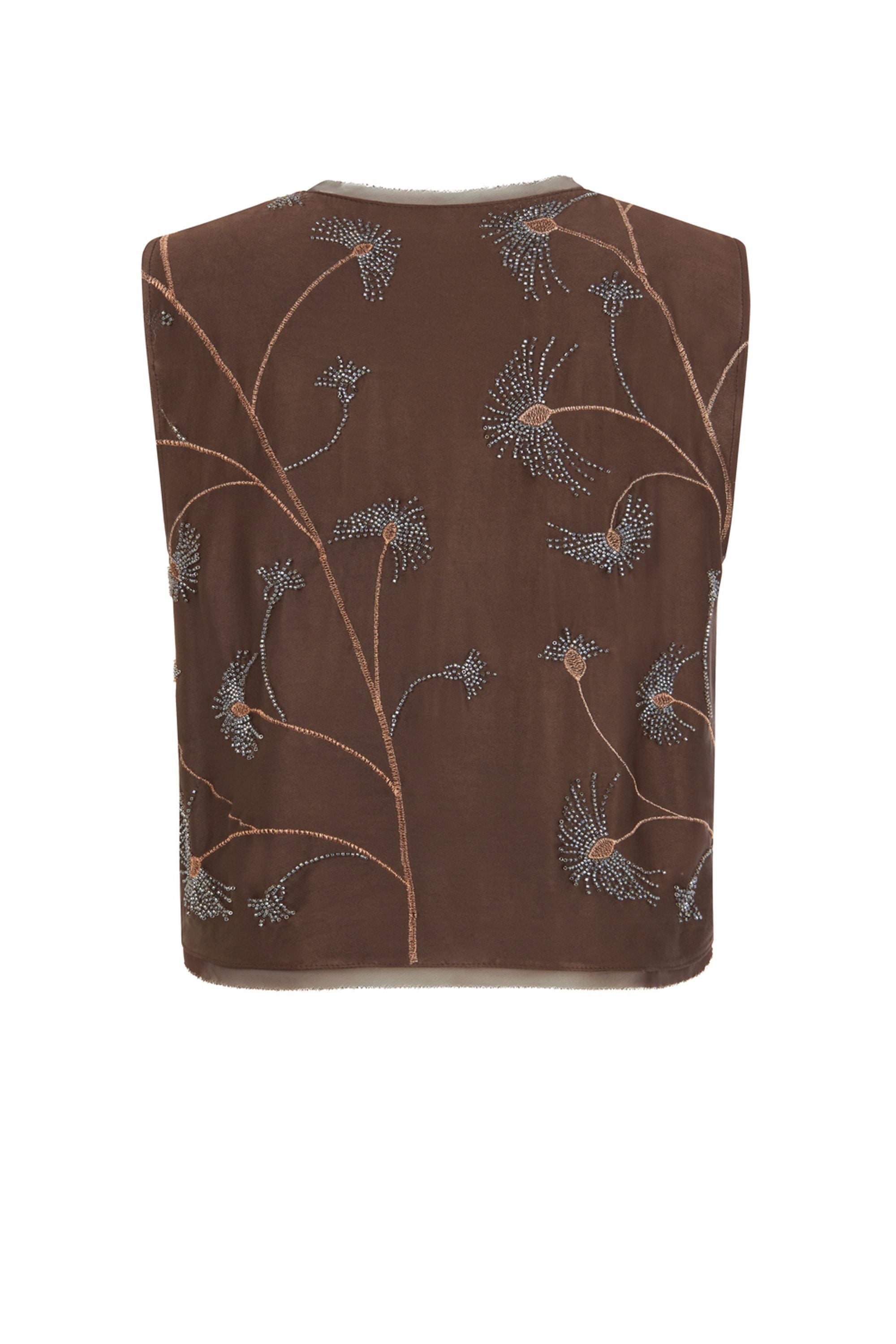 Coffee Beaded Tie-Front Vest