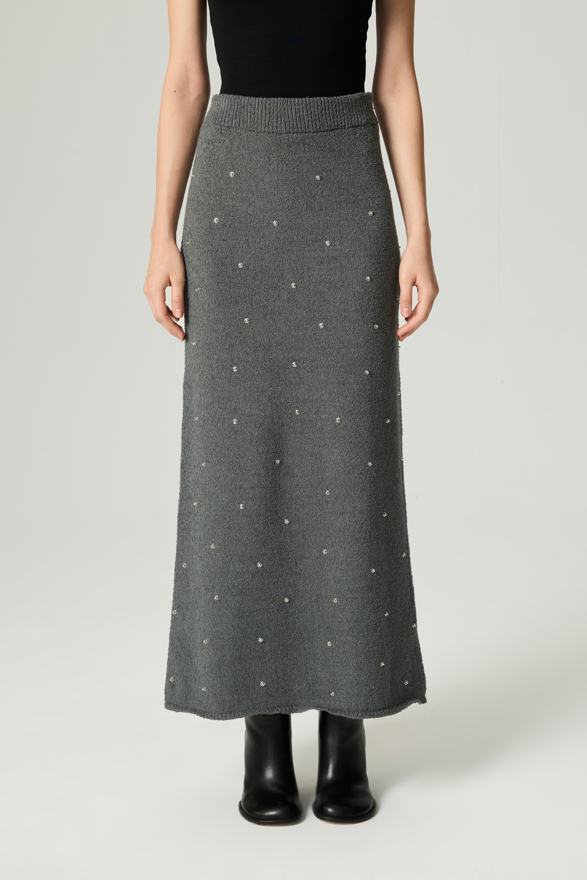 Embellished Ribbed Knit Maxi Skirt