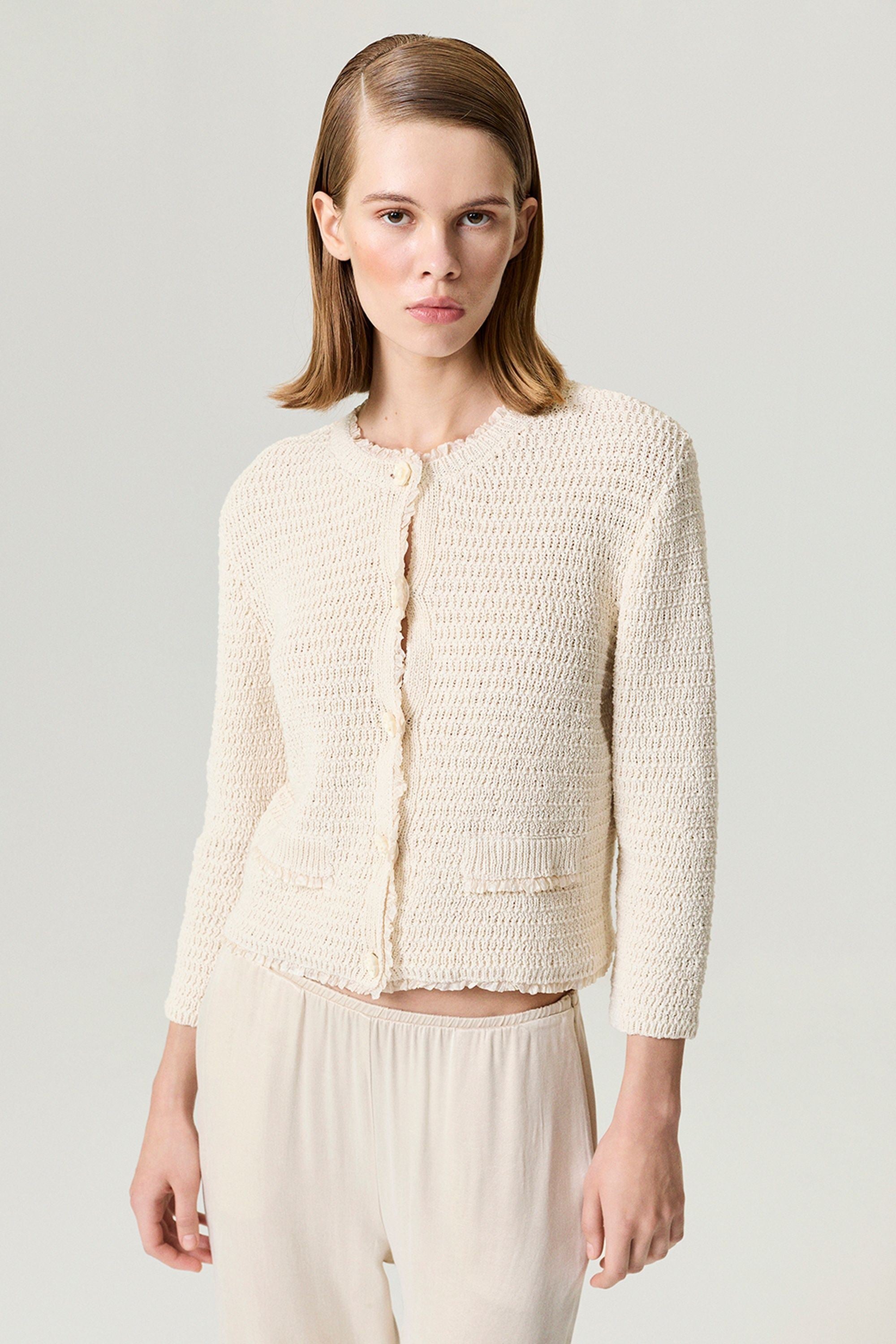 Textured Bouclé Button Cardigan