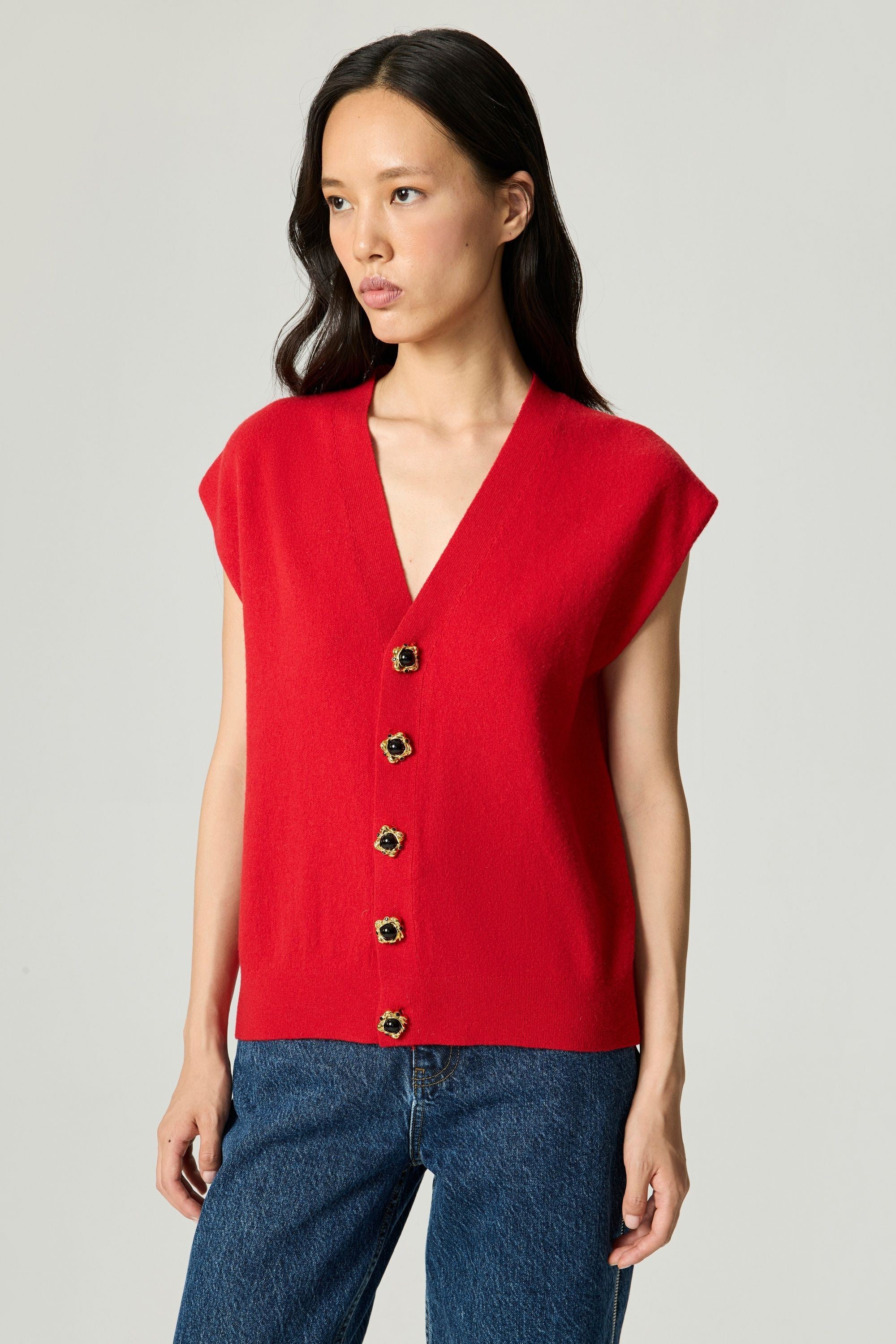 Embellished V-Neck Knit Sweater Vest