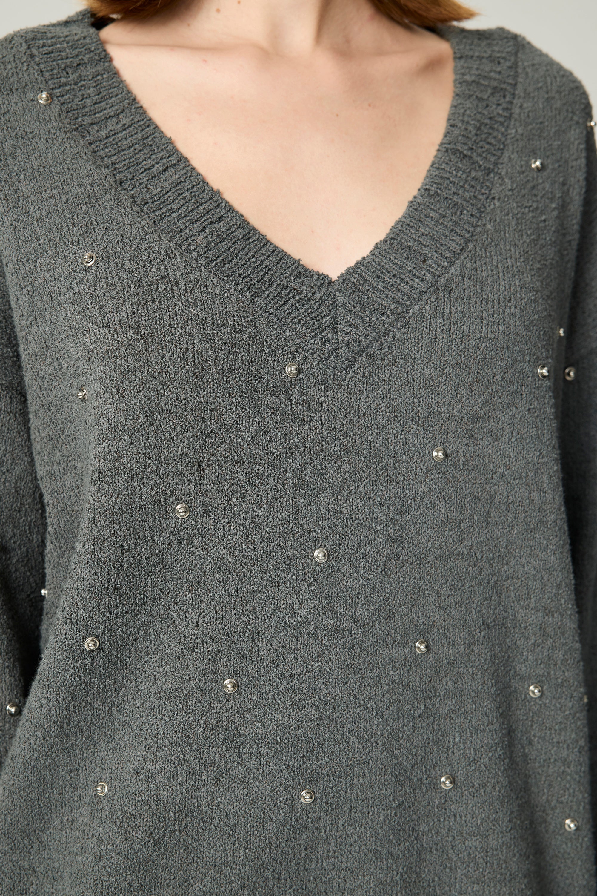 Embellished V-Neck Knit Sweater