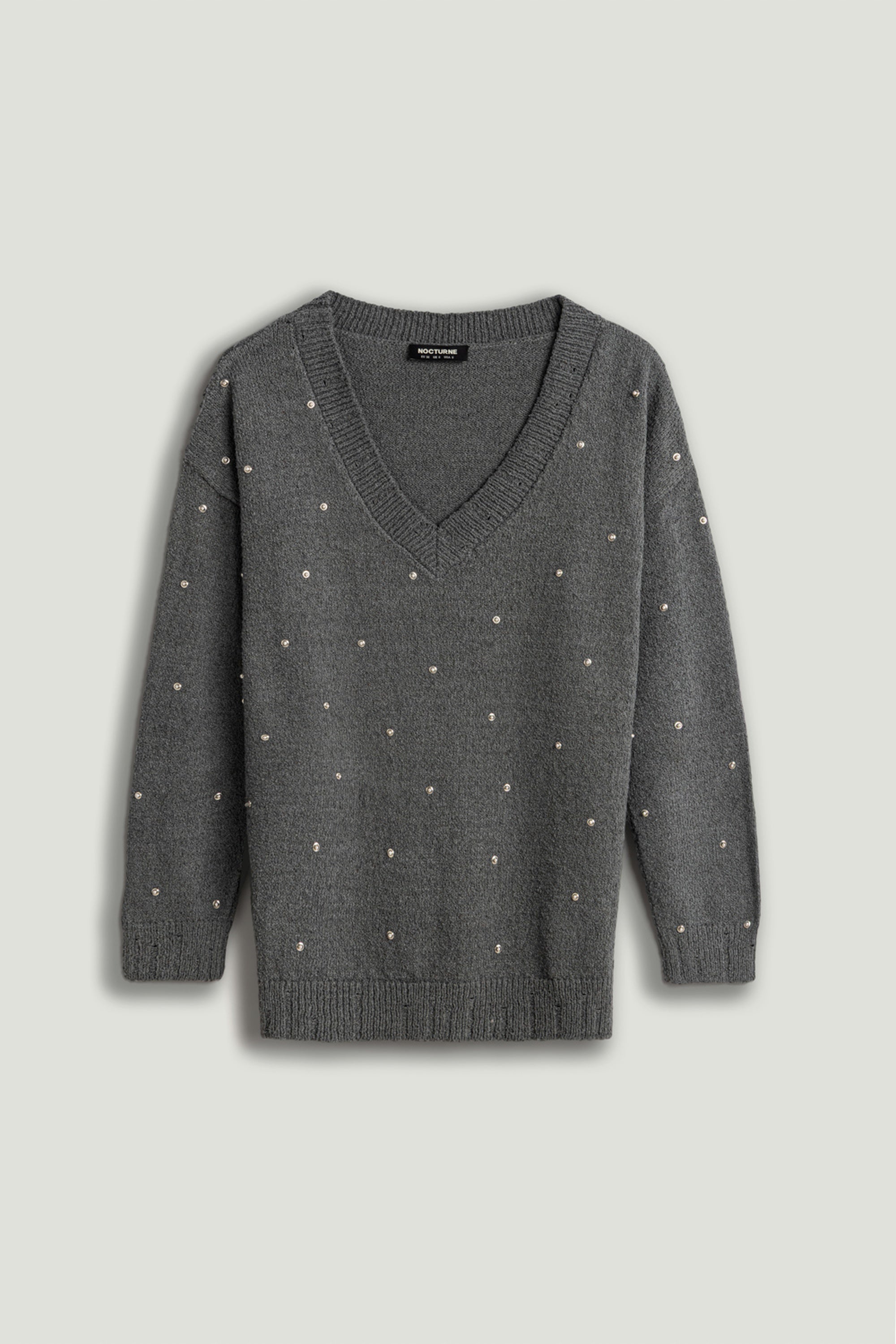 Embellished V-Neck Knit Sweater