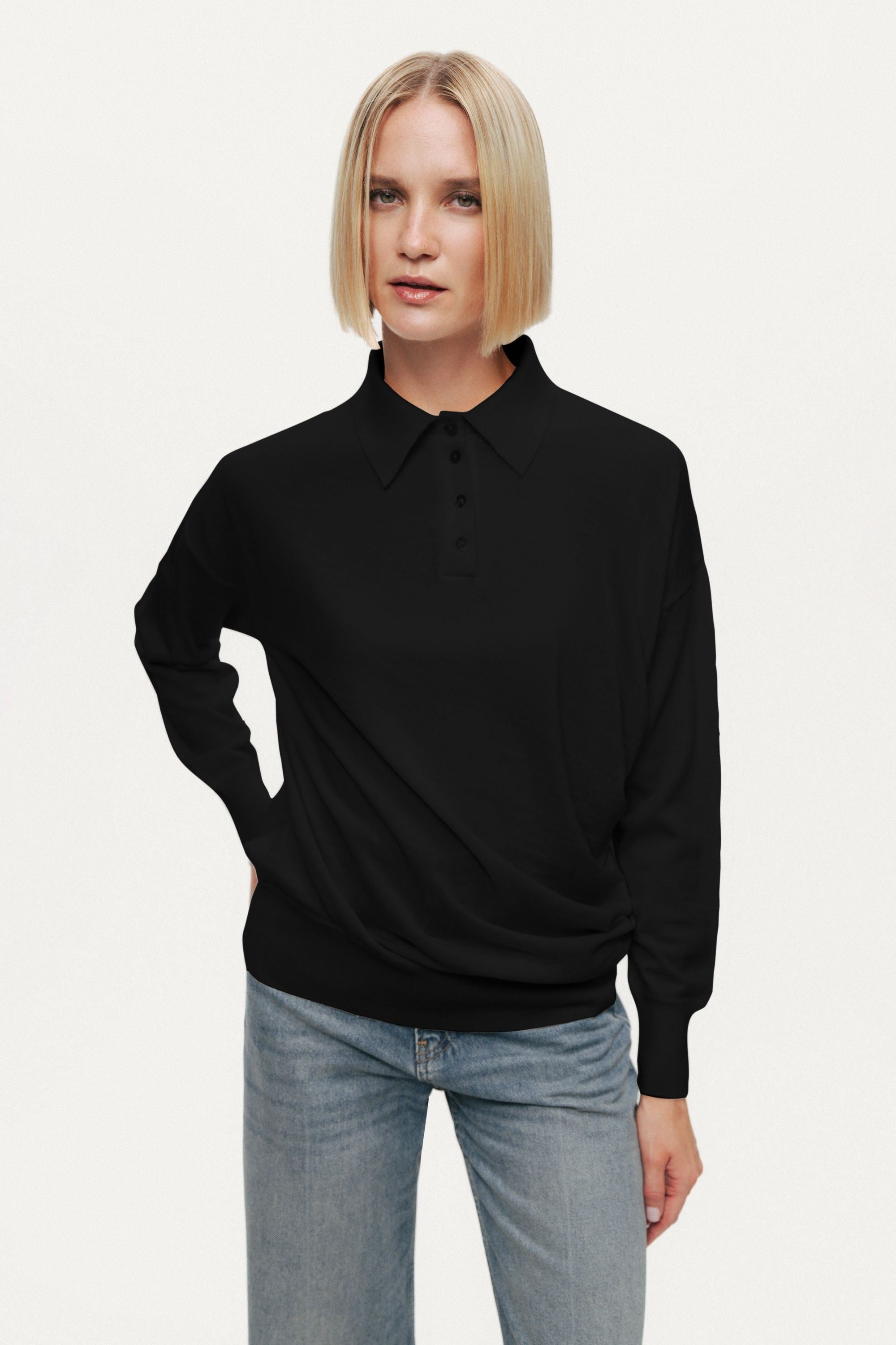 Black Knit Polo Sweater