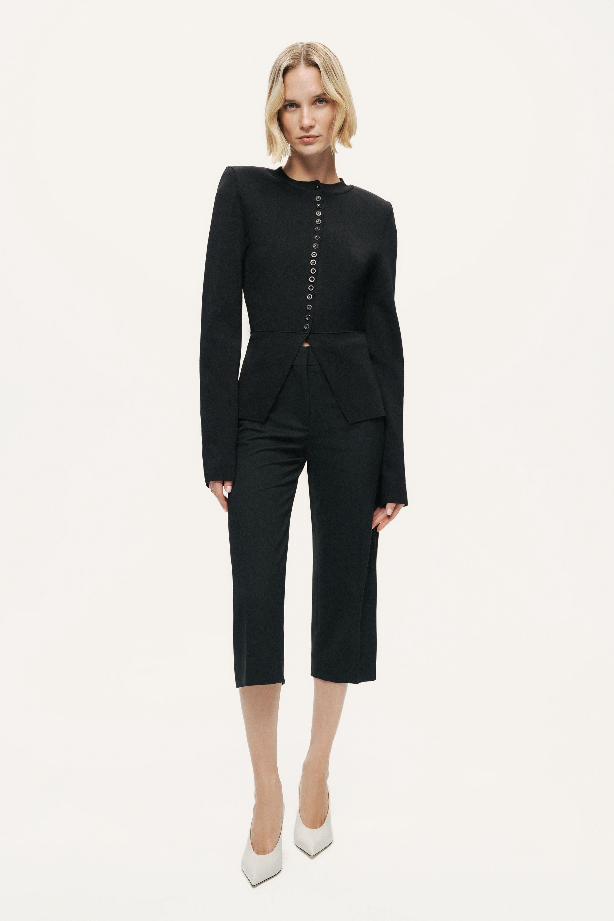 Sculpted Button-Front Knit Top