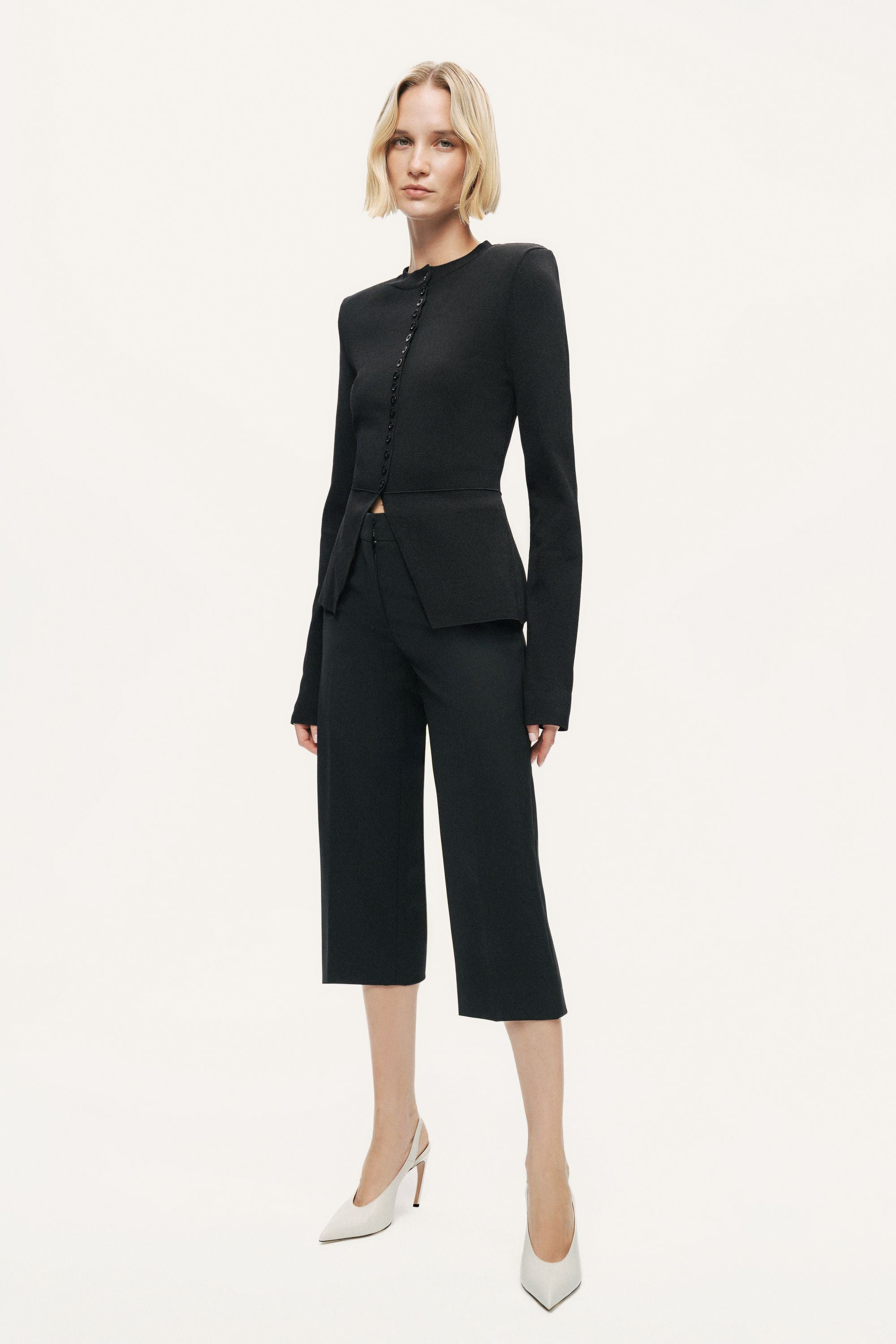 Sculpted Button-Front Knit Top