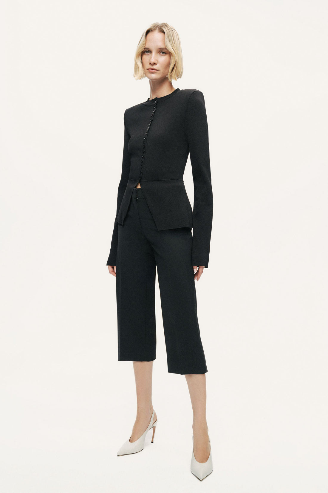 Sculpted Button-Front Knit Top