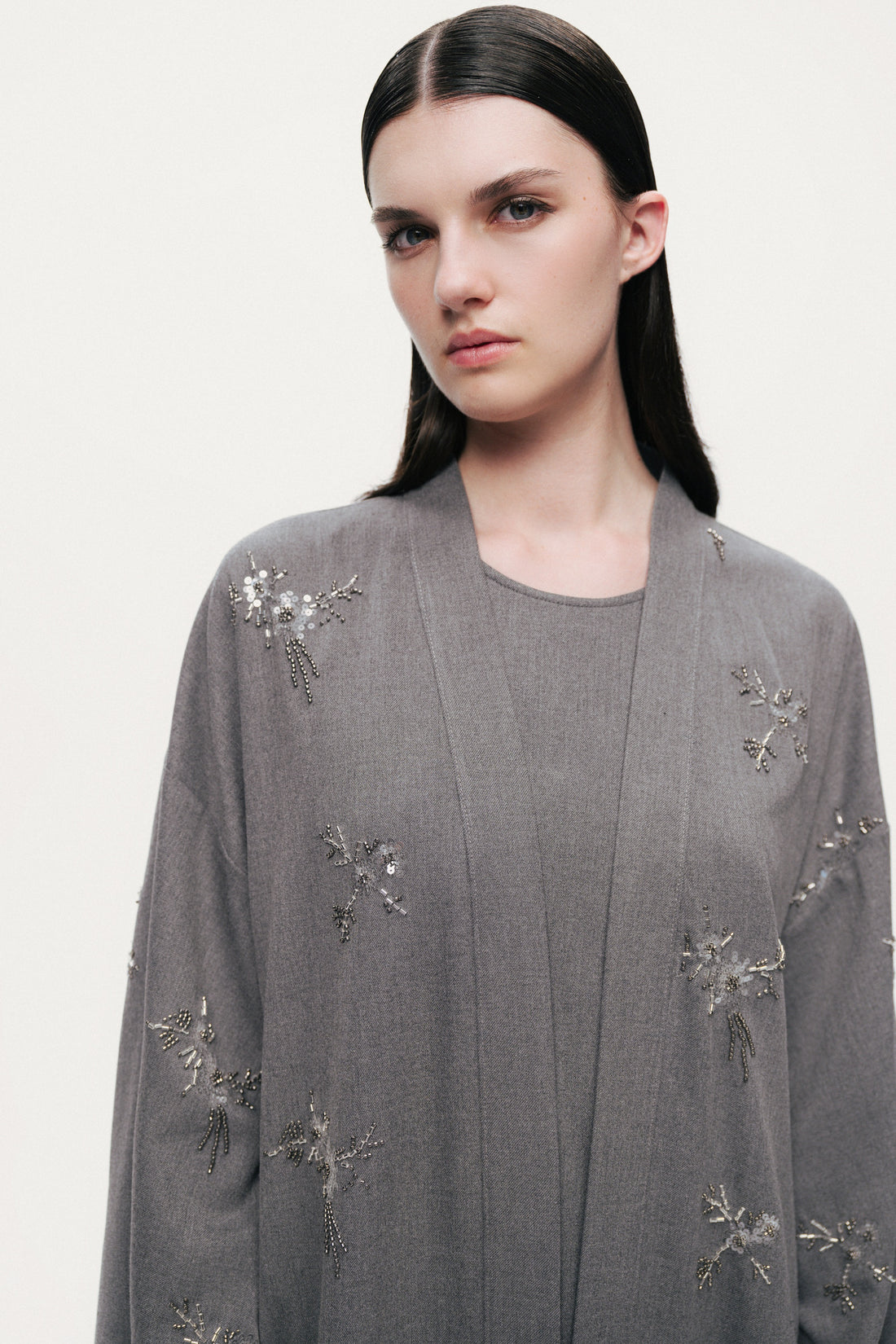 Beaded Embroidered Belted Maxi Kimono