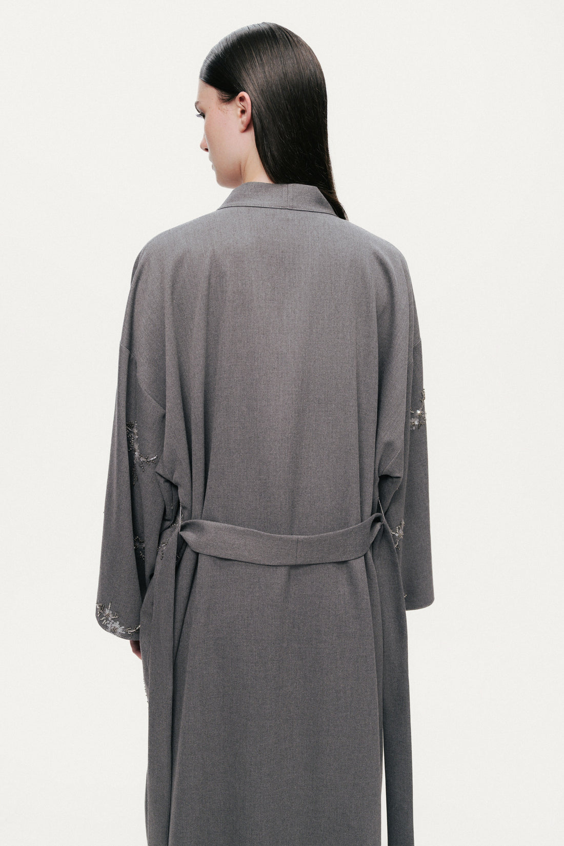 Beaded Embroidered Belted Maxi Kimono