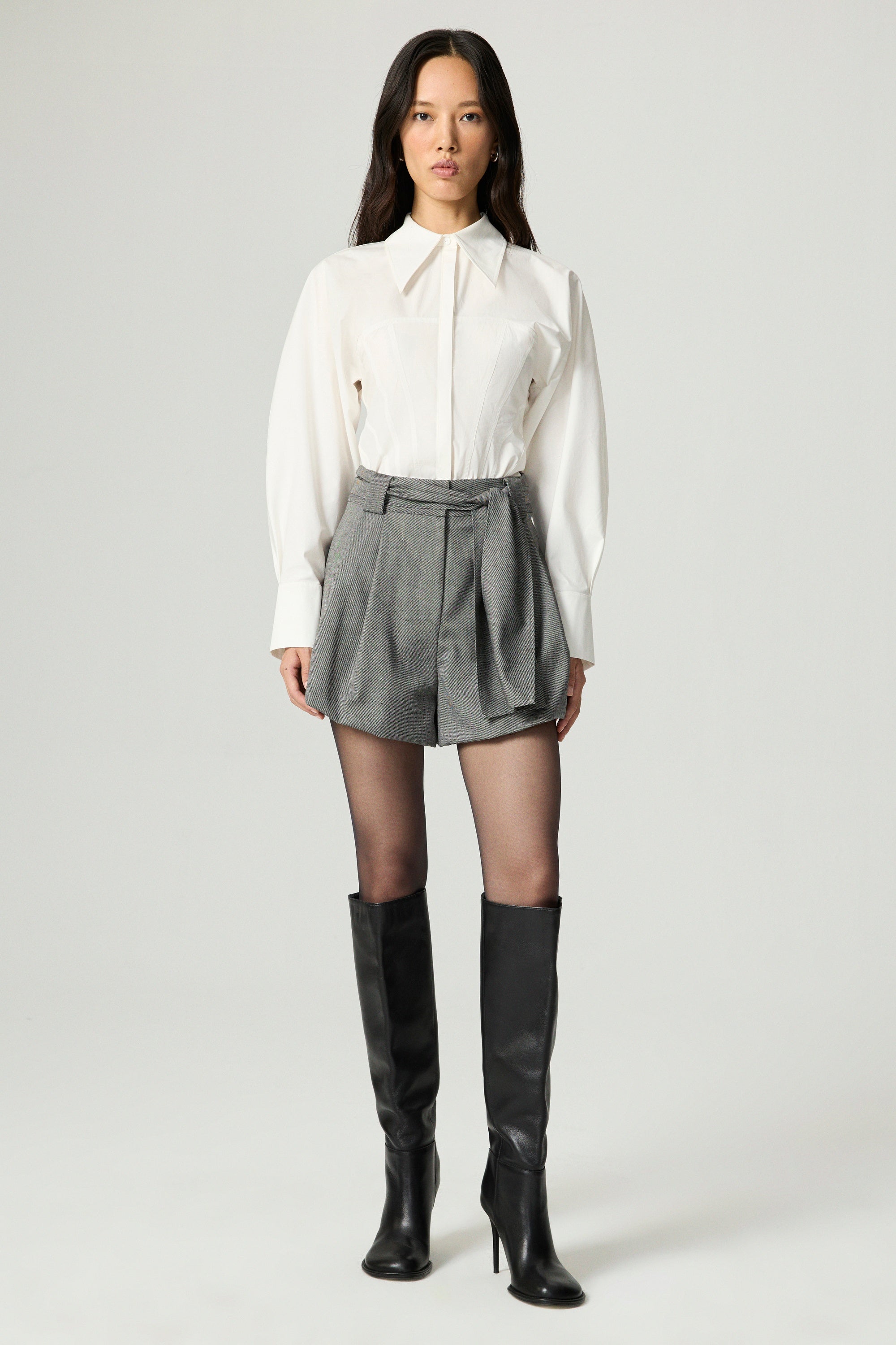 Belted High-Waist Mini Shorts